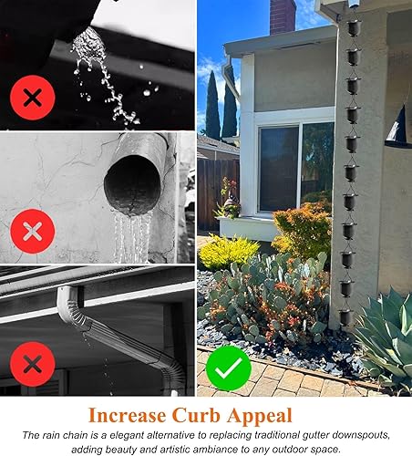 Miniatura 2 de WhamtL Rainwater Catcher Rain Chain Rust-Resistant, Aluminum Alloy Cups Rain Catcher for Downspout, Courtyard Garden Sheds Deck Rain