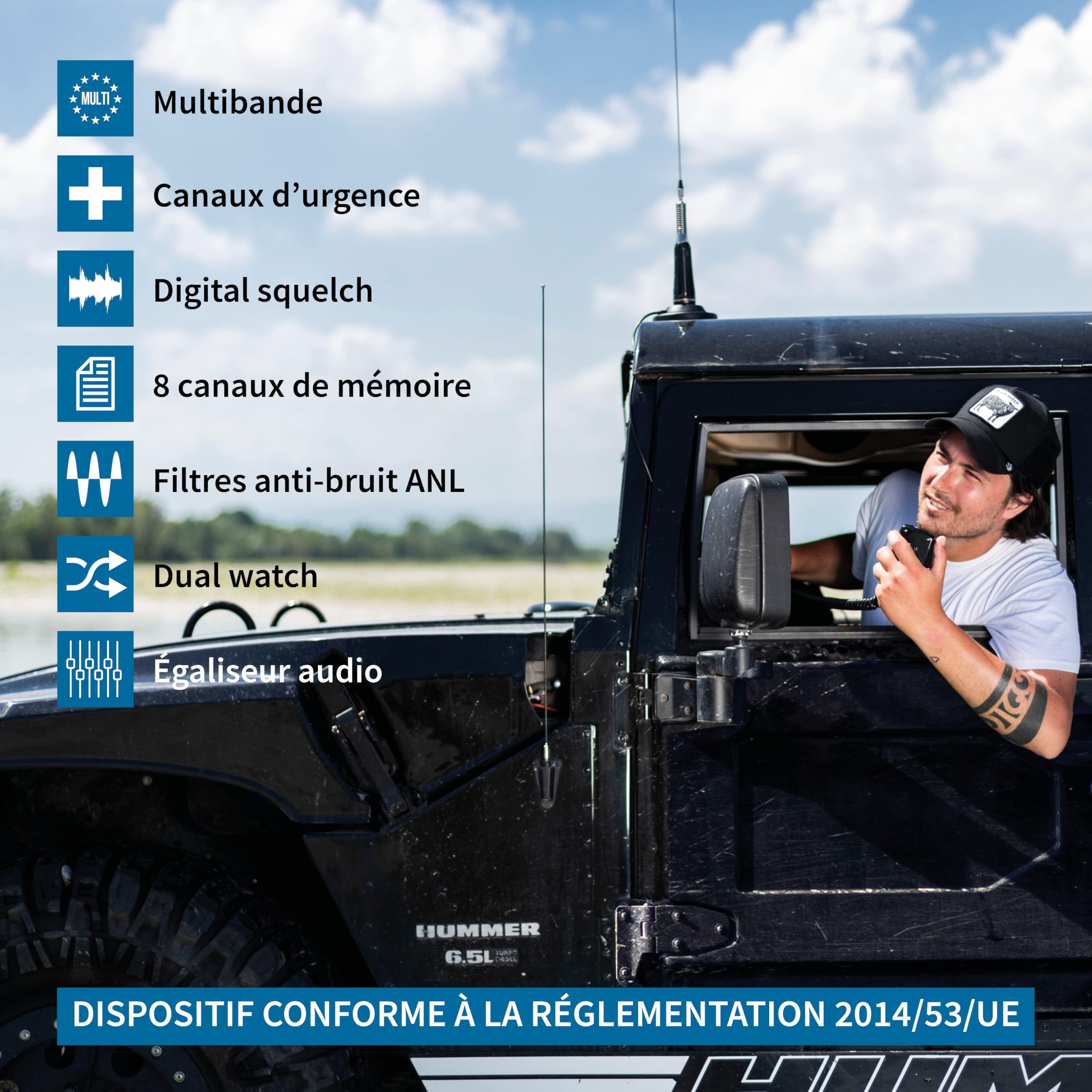 Midland- Radio CB M-30, Radio Récepteur Émetteur Professionnel Portable no Licence Multibande AM/FM Compatible avec 12V/24V, Écran TFT Couleurs, Squelch Numérique, Noise Blanker Anti Bruit, Dual Watch