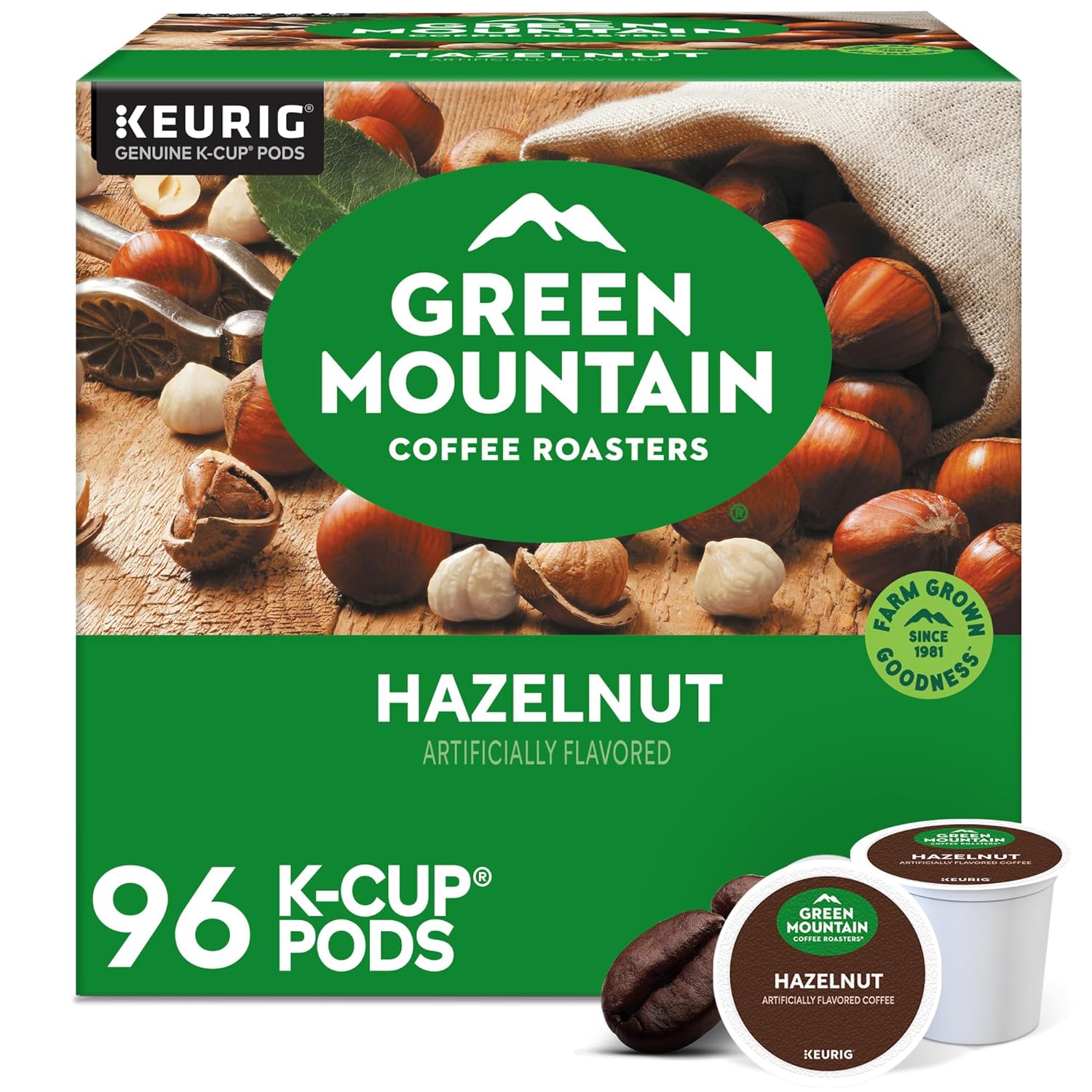 Green Mountain Hazelnut Coffee K-Cup Pods, Light Roast, Sweet Buttery Nut Flavor, 96 Count for Keurig Brewers