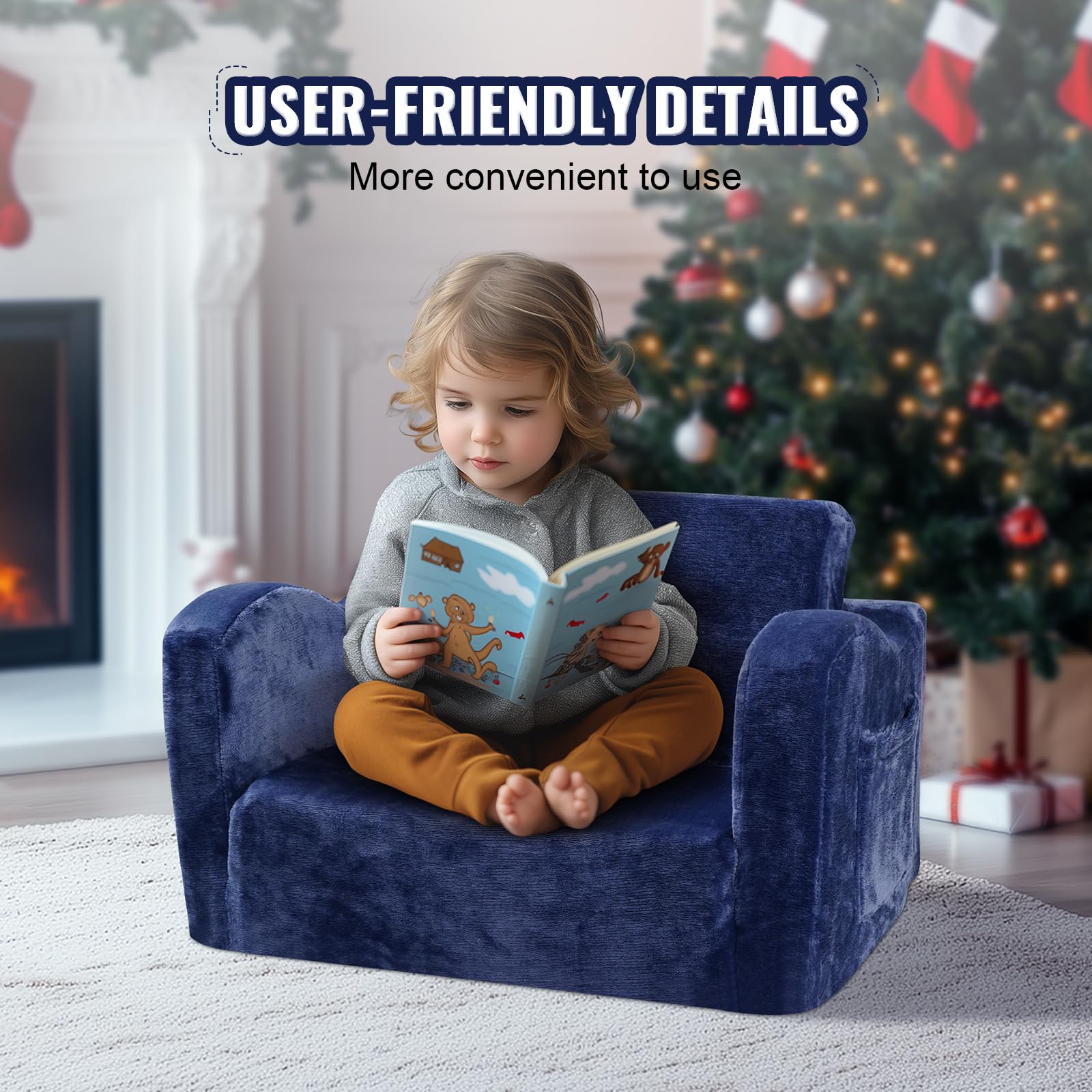 VEVOR Divano per bambini, 2 in 1, comodo divano letto pieghevole, convertibile da divano a lettino, sedia per bambini, mobili per la stanza dei giochi, per bambini e ragazze, blu