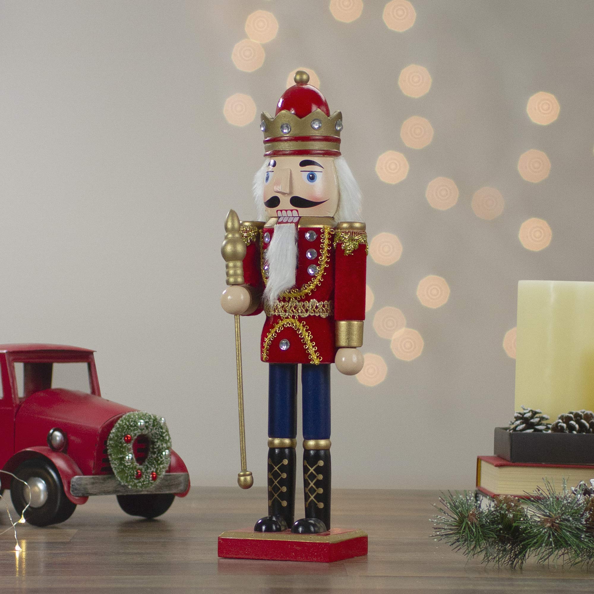 Northlight Decorative Wooden Christmas Nutcracker King with Scepter, 14
