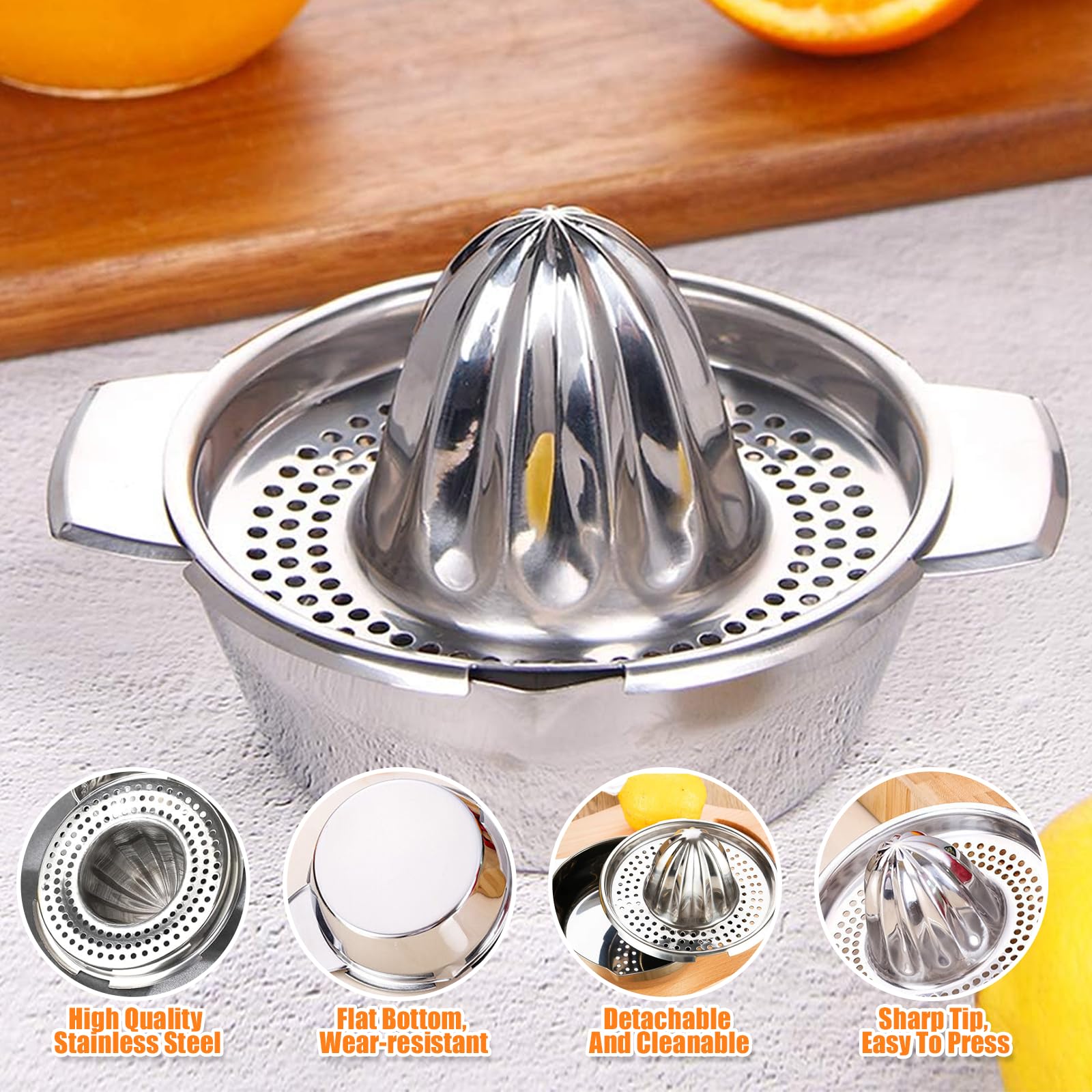 Exprimidor Manual Acero Inoxidable 304 para Cítricos, Limón, Pomelo, Naranjas, Lima (Plateado)