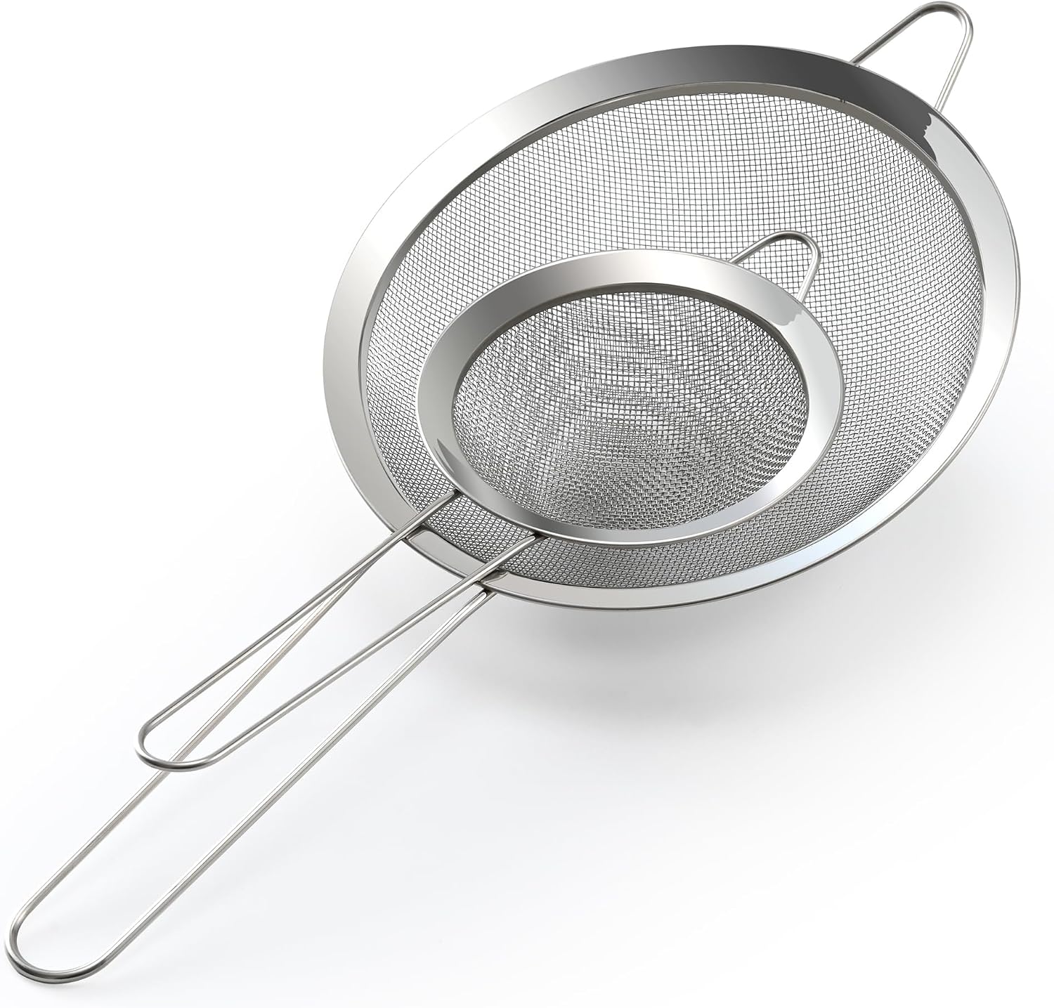 Luckyiren Fine Mesh Sieve Strainer Set, Stainless Steel, 6.3 and 3.94 Inch, with Grip Handles for Kitchen, Food Sifting, Noodles, Rice