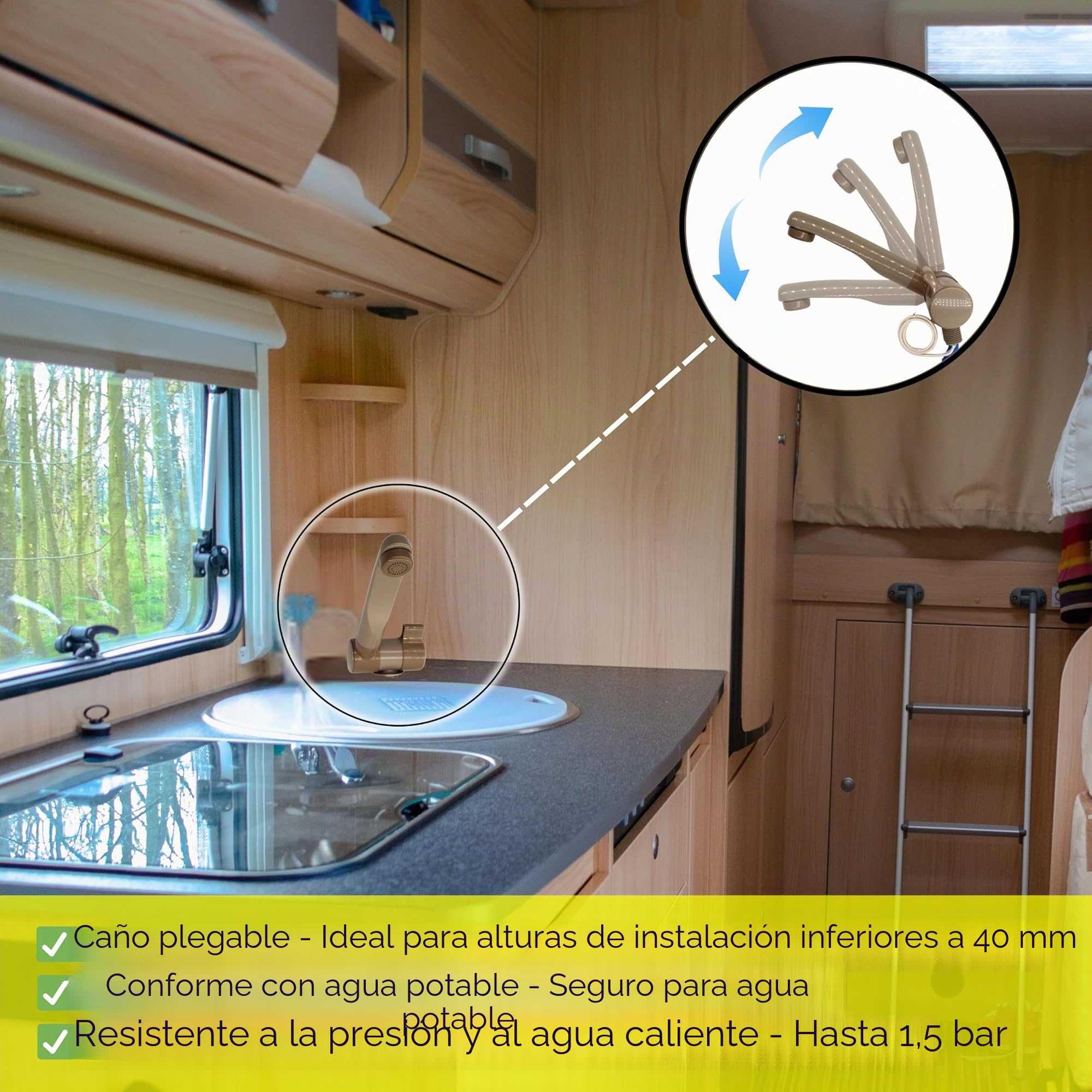 Comet - Grifo de 12 V para autocaravana con 1 conexión (frío), ahumado/crema, compacto para camping, con bomba, ideal para lavabos, caravanas, autocaravanas, microinterruptores
