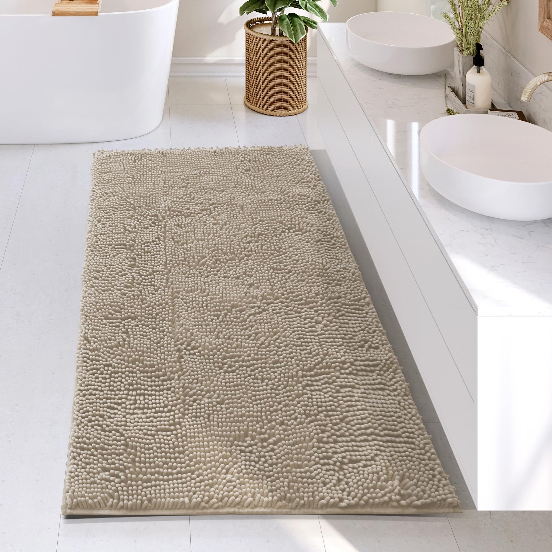 Hearth & Harbor Bathroom Rugs, Chenille Bath Mat - Machine Washable Bath Mats for Bathroom Non-Slip Backing Rubber, Quick Dry Bathroom Mat