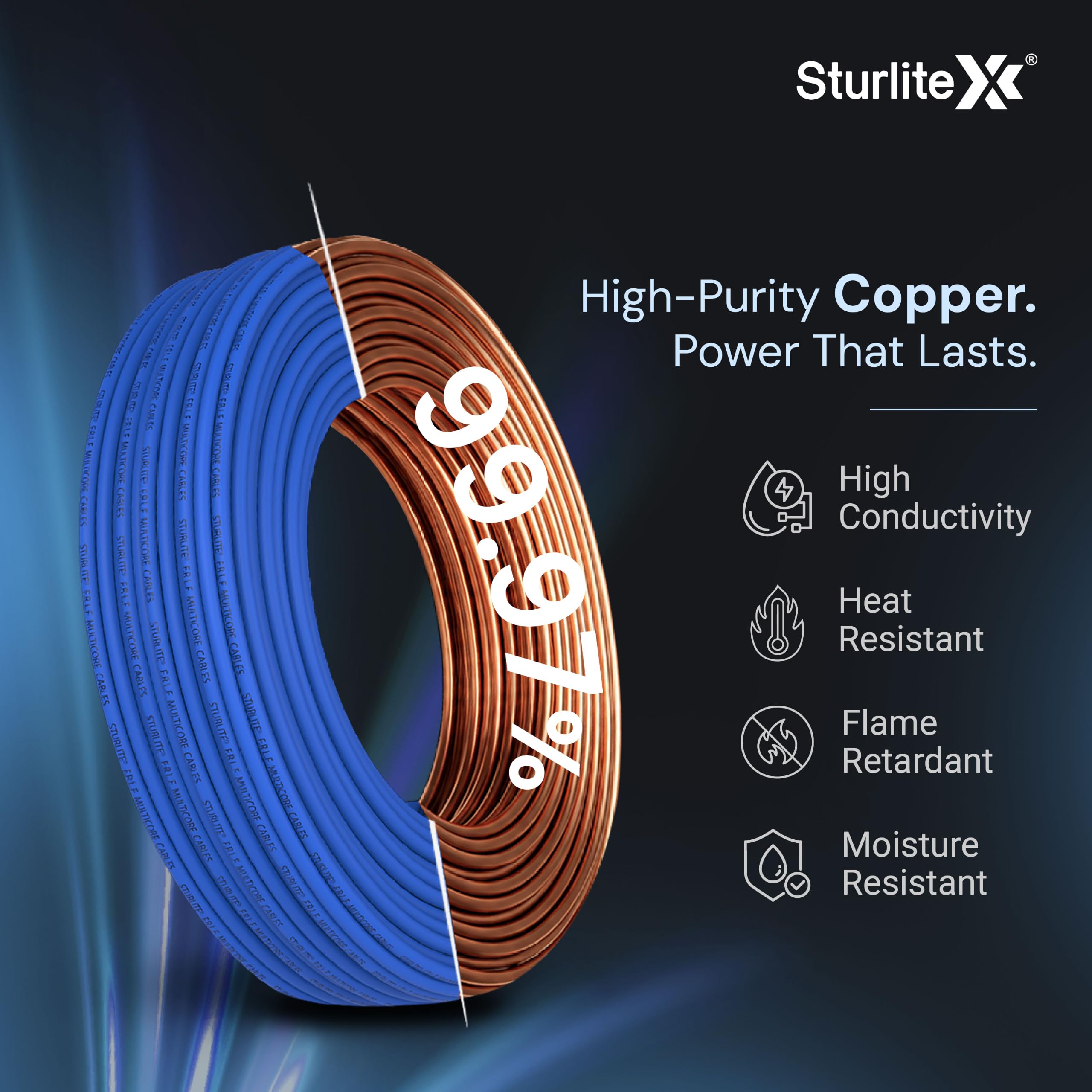 Sturlite 4 sq mm Copper Wire 45 Meter | ISI Marked 99.97% Pure Copper | Flexible Multistrand PVC Insulated Electric Wire | Heat Resistant, Anti Rodent & Termite | Wire for Home & Office | Blue — Amazon image 3