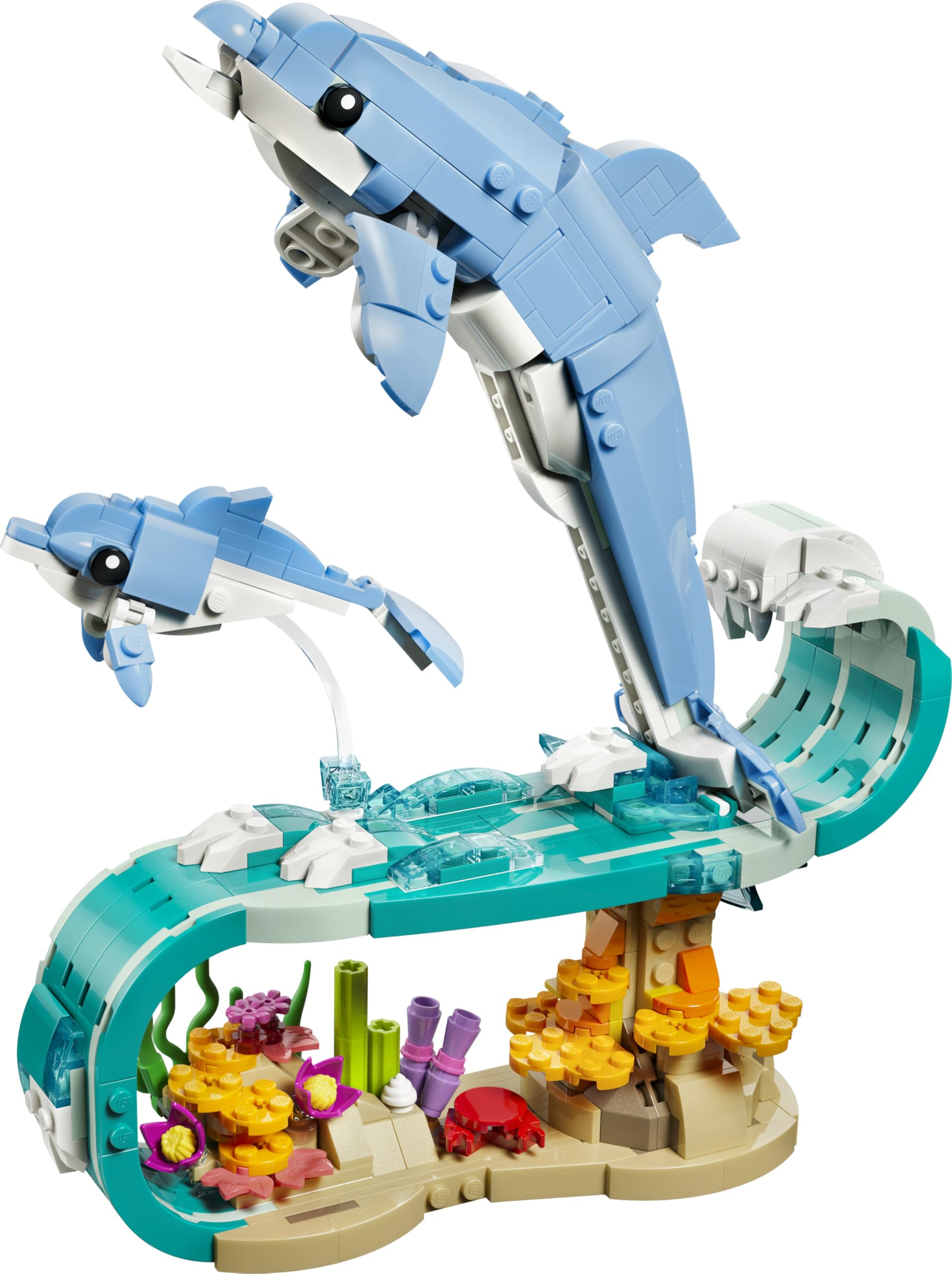LEGO Creator 3-in-1-Set Meerestiere: Wunderschöne Delfine - Tierfiguren - Set mit 3 Optionen: Delfine, Seepferdchen & Krabbe - Spielzeug für Kinder ab 9 Jahren - Geschenk für Mädchen & Jungen - 31385
