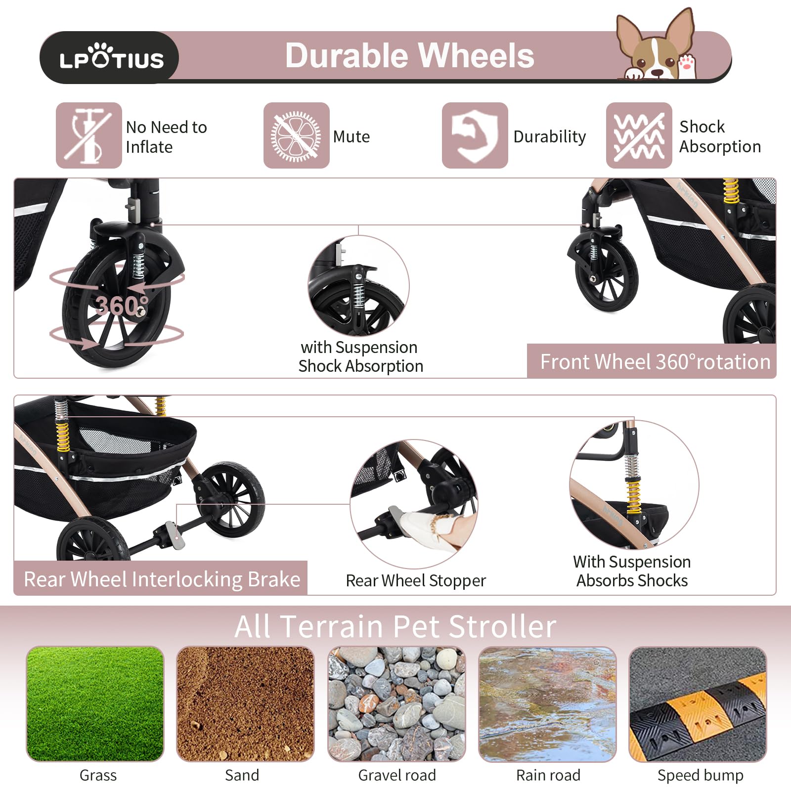 3 in 1 Hundewagen mit Abnehmbarer Reisesitz Hundebuggy Hundebox Transporttasche Klappbar, Haustier Kinderwagen bis 25KG