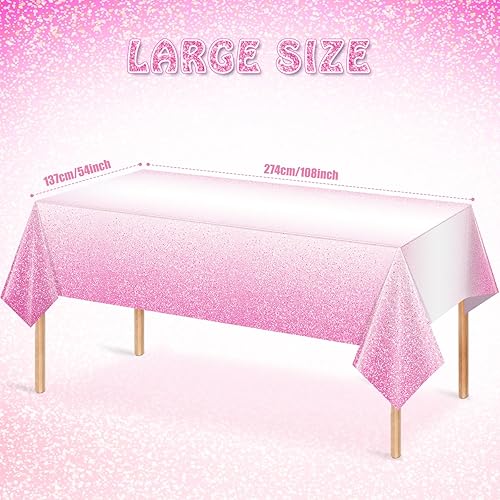 Miniatura 2 de Paquete de 6 manteles de plástico color rosa degradado para fiestas, manteles desechables de color rosa pastel degradado para mesas rectangulares,