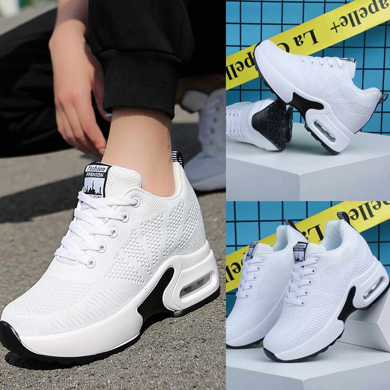 Sneakers con Zeppa da Donna Scarpe da Ginnastica Tacco Inclinato Moda Casual Passeggio Scarpe Outdoor Tennis Piattaforma Tacco Nascosto 8CM