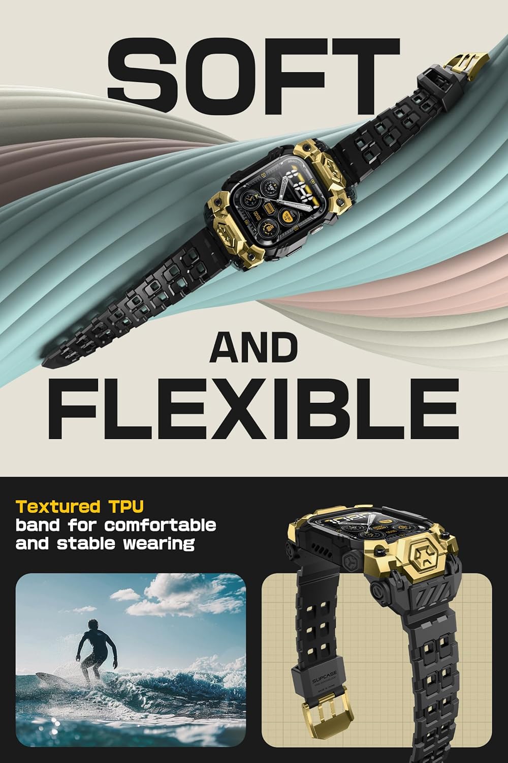 SUPCASE for Apple Watch 11/10 46mm Case with Band (Unicorn Beetle Ore), [Anti-Scratch] [Military-Grade Protection] Rugged Sport Men Bumper Cover with Adjustable Strap Band for iWatch 11/10 46mm, Gold
