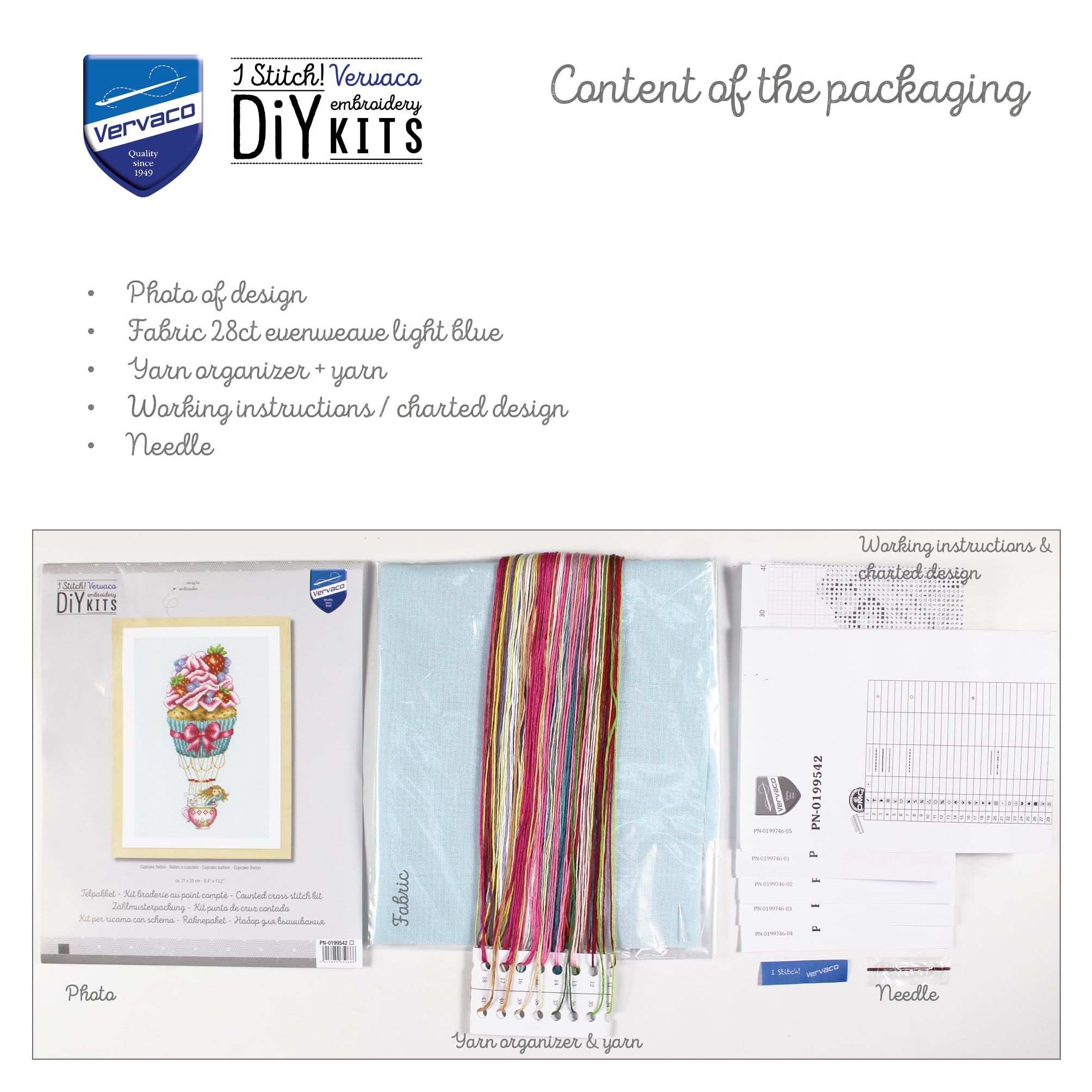 VERVACO Haft Krzyżykowy Liczony Zestaw Obraz do Haftu LODOWY BALON Zrób to Sam Zestaw Kreatywny dla Dorosłych 21 x 33 cm Dekoracja Ścienna DIY Cross Stitch Kit