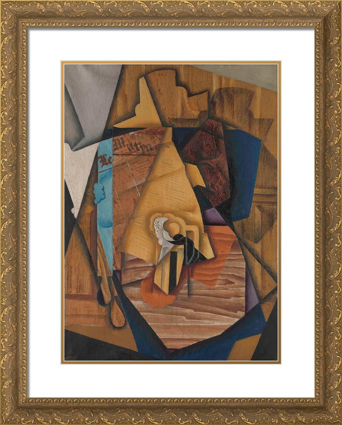 ArtDirect Gris, Juan 20x24 Gold Ornate Framed Art Print with Double Matting Titled: The Man at the Cafe I