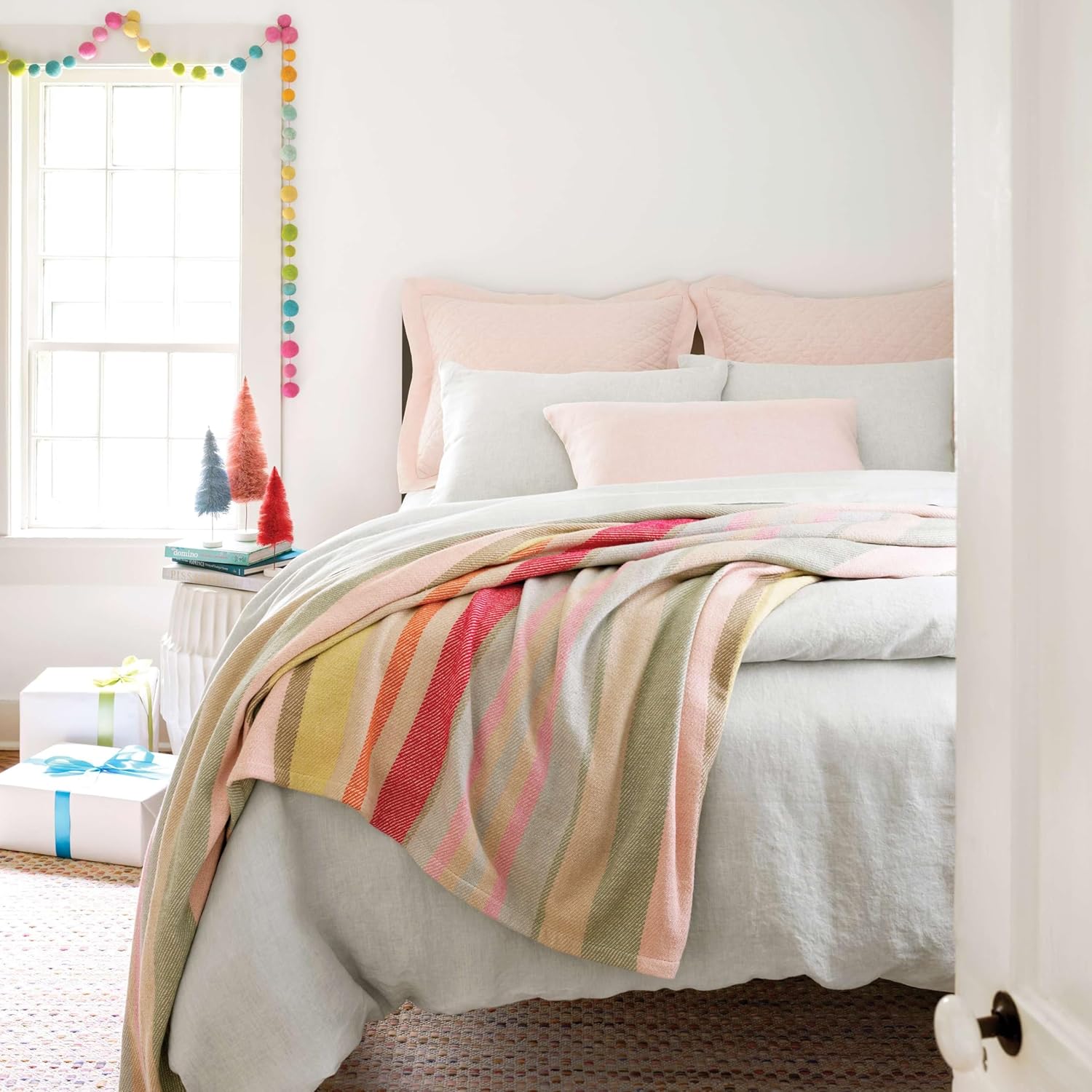 Pine Cone Hill Washed Linen Soft Pink Quilted Sham, Euro Size, Pink Solid Pattern