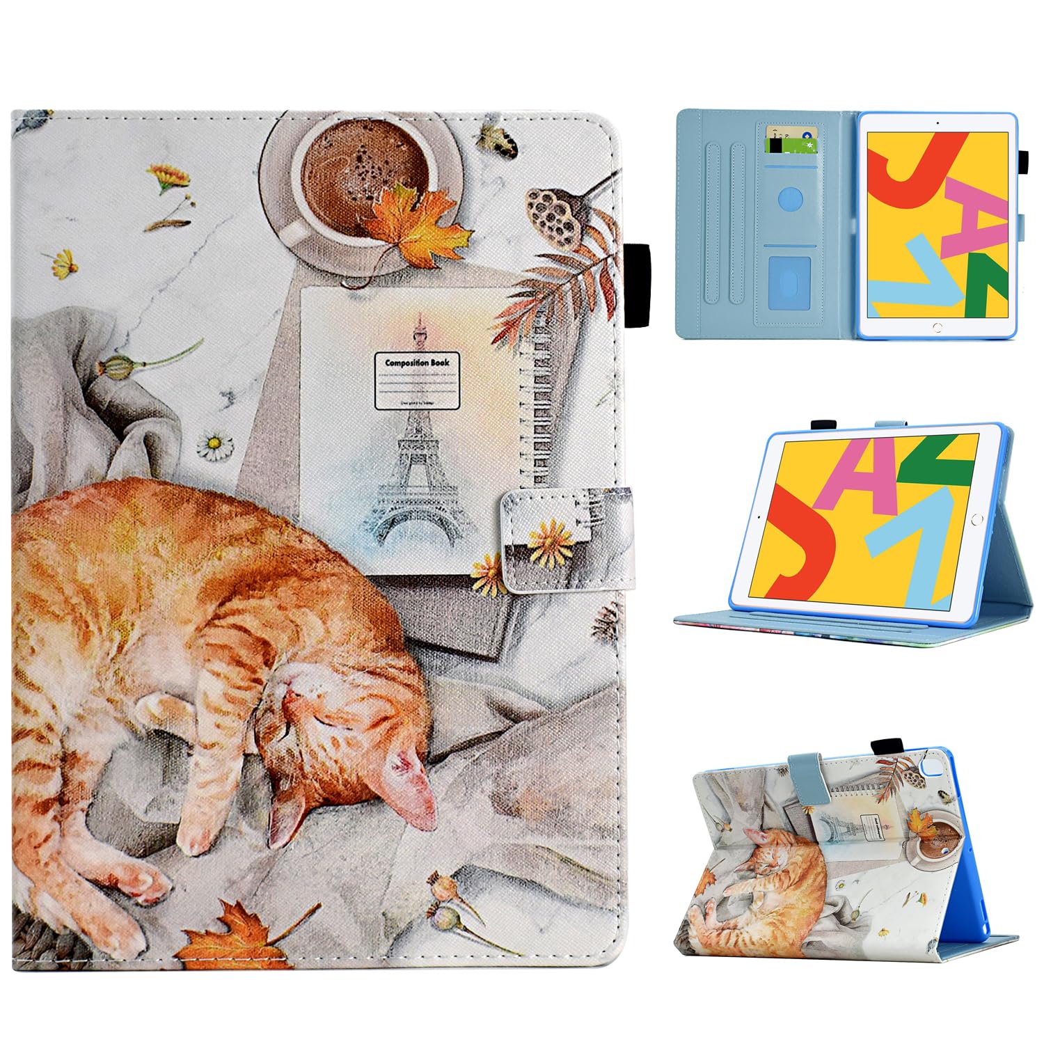 Case for iPad 9th/8th/7th Generation (10.2-inch, 2021/2020/2019), Premium PU Leather Smart Folio Stand Cover with Auto Sleep Wake and Multiple Viewing Angles, Lazy Cat