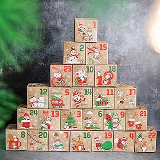 2023 Christmas Advent Calendar Boxes,24 Days DIY Kraft Paper Advent Gift Boxes,Countdown Calendar Cardboard Number Gift Boxes, Christmas Holiday Decor Empty Candy Box Gift Boxes