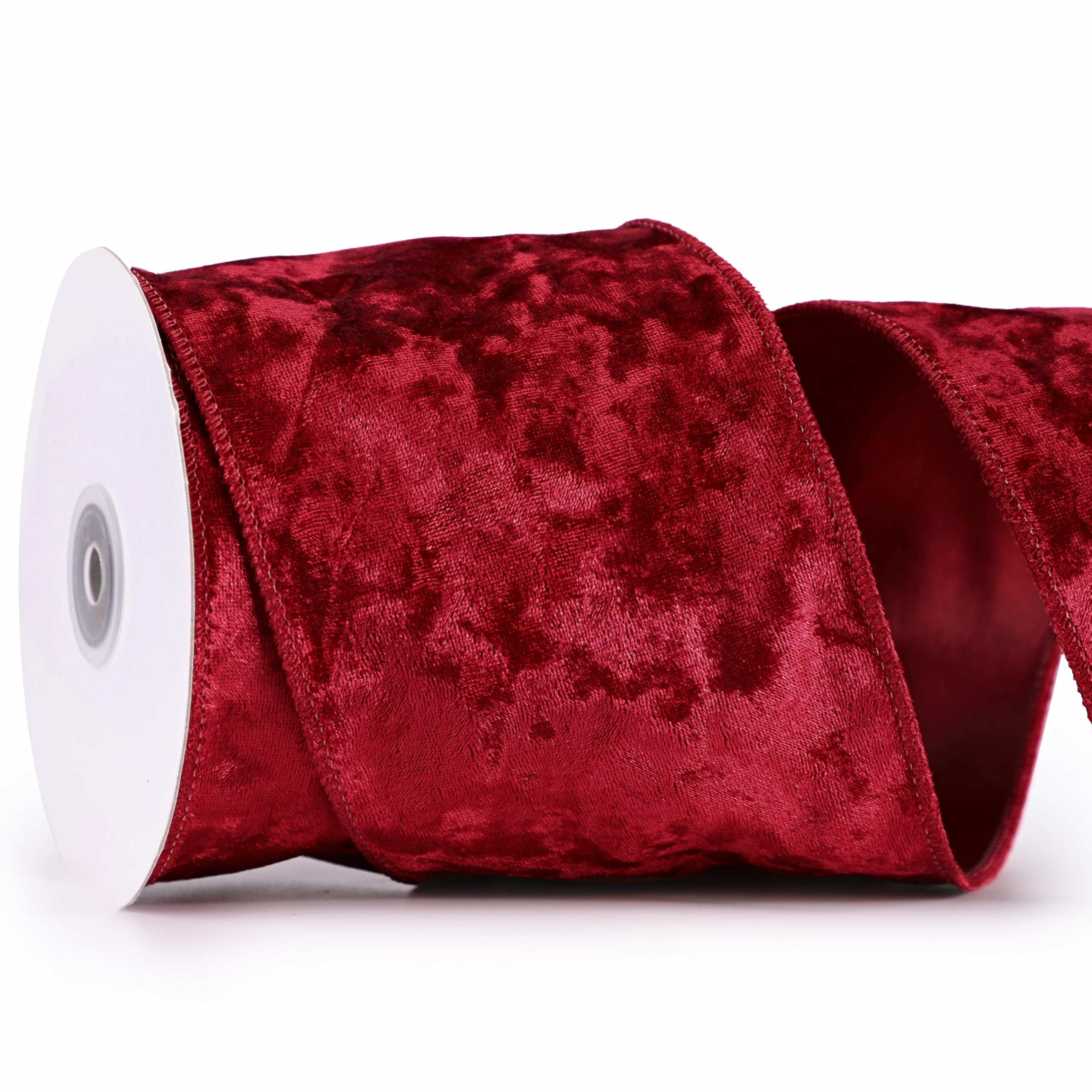 MAYREEL Burgundy Crushed Velvet Ribbon Wired 4" x 10 Yards Extra Wide Christmas Wired Edge Ribbon Maroon Christmas Decorations Burgundy Ribbon for Gift Wrapping Wreath Tree Topper Bow Making Crafts — image 1