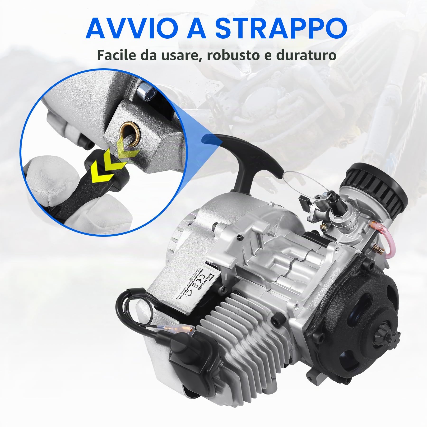 Samger 49 cc, motore a 2 tempi con avviamento a strappo, raffreddato ad aria, adatto per Pocket Bike Mini Dirt Bike ATV Scooter