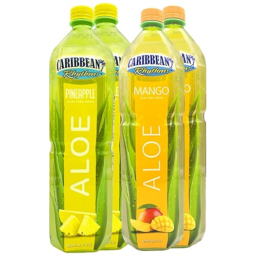 Caribbean Rhythms Aloe Vera Drinks, 1.5L, 2 x Pineapple + 2 x Mango (Pack of 4)