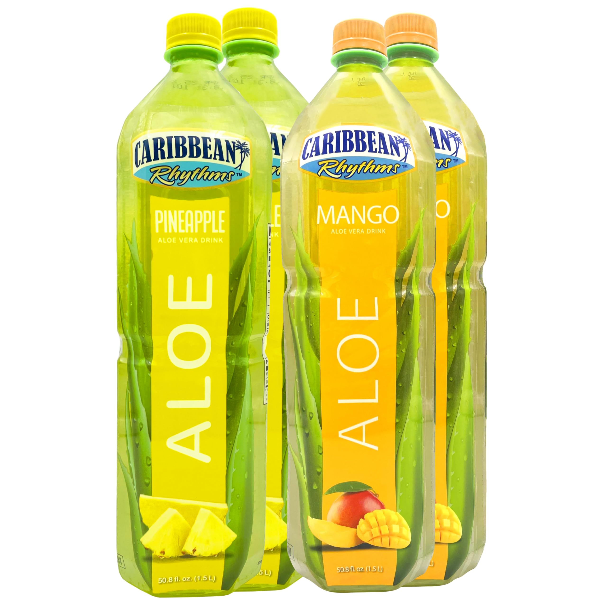 Caribbean Rhythms Aloe Vera Drinks, 1.5L, 2 x Pineapple + 2 x Mango (Pack of 4)