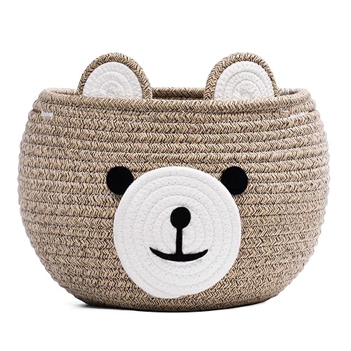 CherryNow Cesta de cuerda de algodón para bebé, cesta de regalo de oso para niños, cesta vacía para baby shower con asas, cesta pequeña para