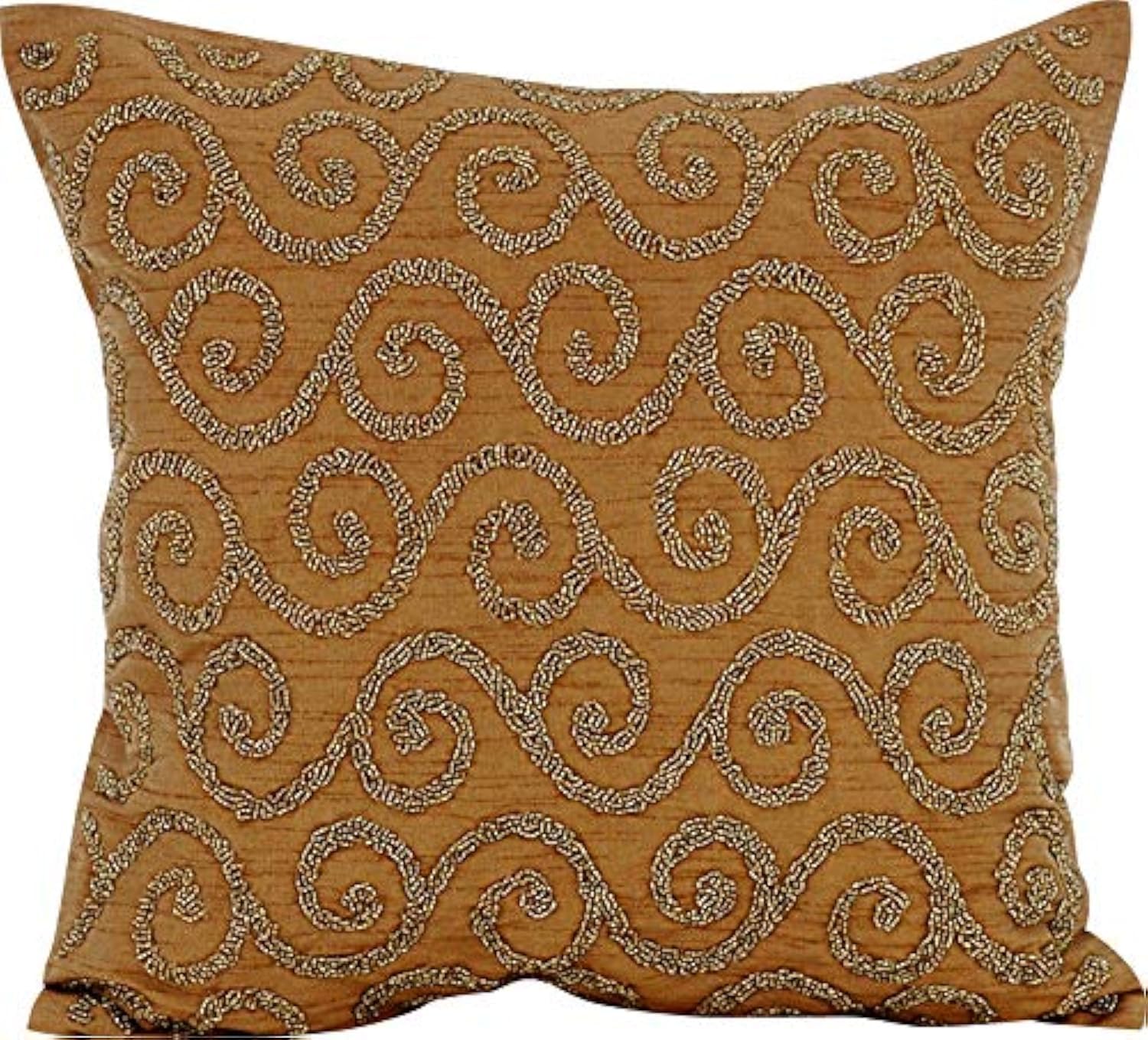 The HomeCentric Decorative Cushion Covers Pack of 2, 45x45 cm (18"x18") Gold, Silk Throw Cushion Covers, Cushion Covers, Contemporary Cushion Covers Online - Gold Fest