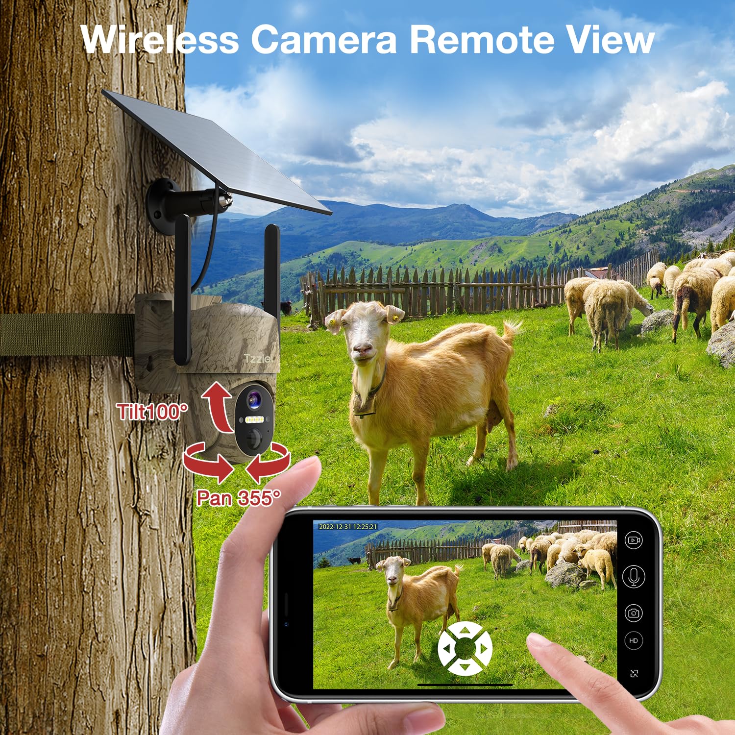 3G/4G LTE Cámara fototrampeo de Vigilancia Exterior con Batería Solar, 2K Visión Nocturna en Color, PIR Detección de Movimiento, IP66, Adecuado para Uso en Exteriores o en Lugares sin WiFi