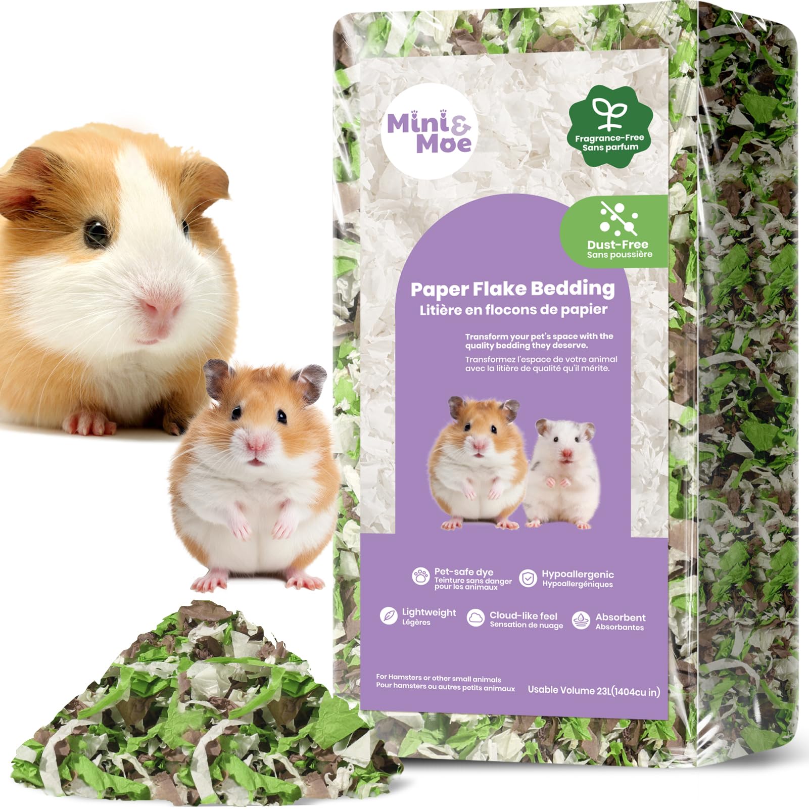 mini&moe Ropa de cama para hámster: ropa de cama de papel natural absorbente de humedad y sin polvo, para conejillos de indias, hámsters y conejos, 50 litros