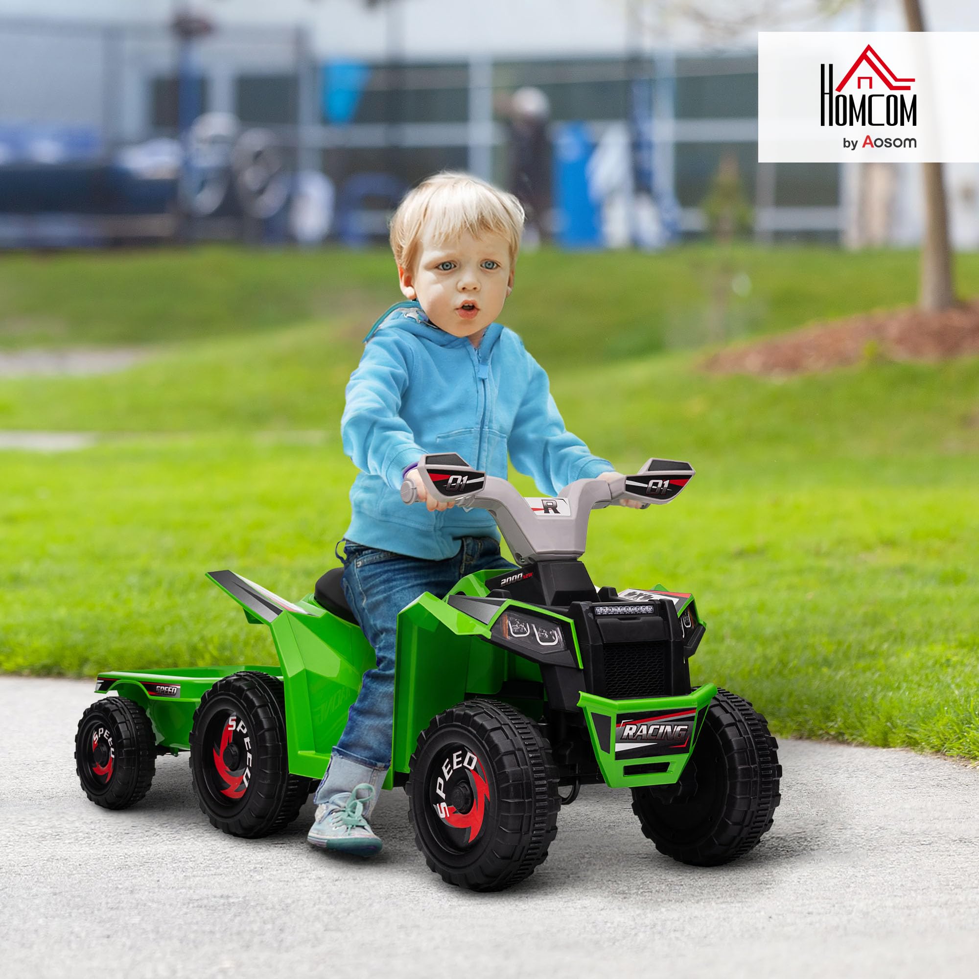 HOMCOM Quad Elettrico per Bambini con Rimorchio 6V per 18-36 Mesi Verde