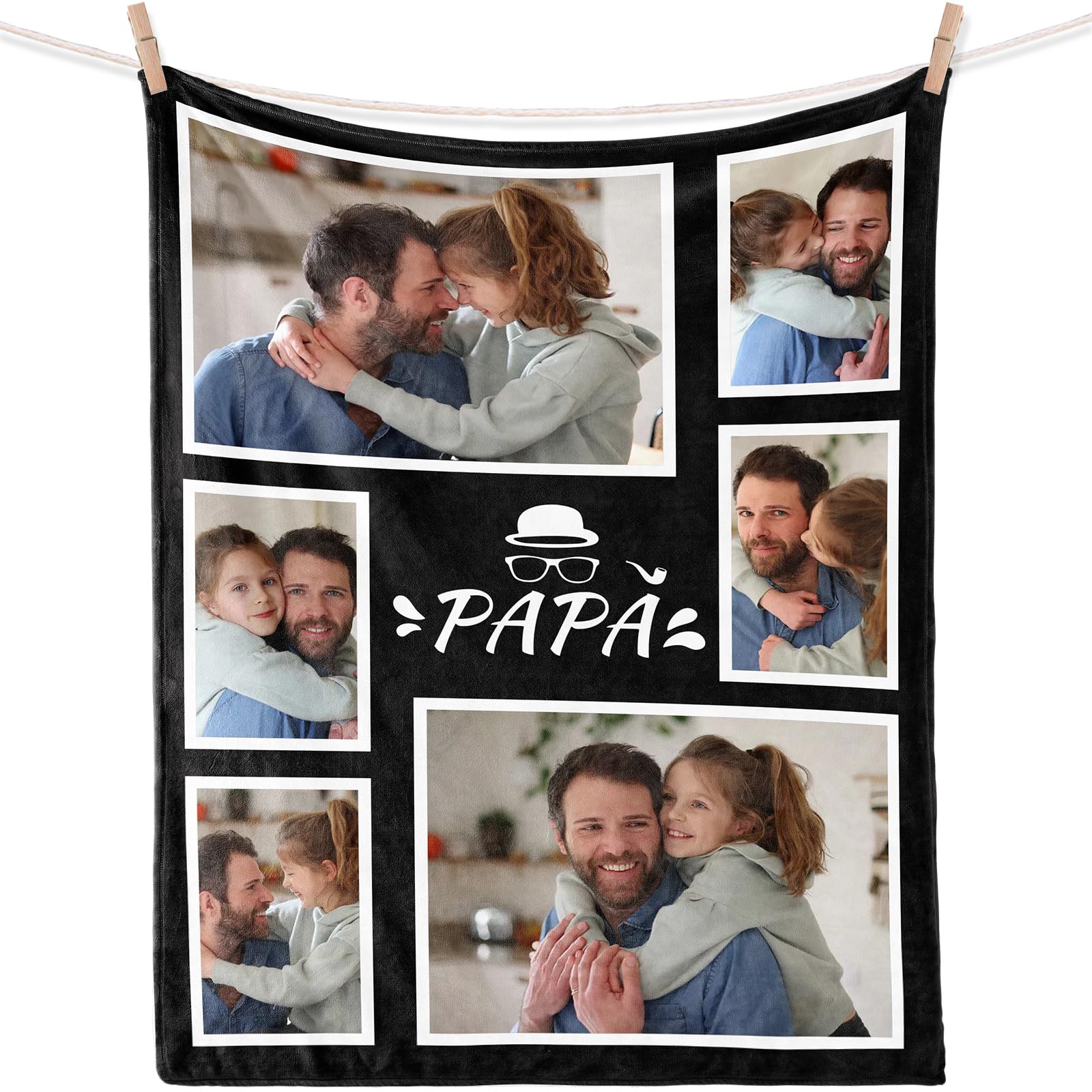 iDIY Personalised blanket with photo text- personalised gifts, custom personalised photo blanket, gifts for father papa gifts for him, 6 photos