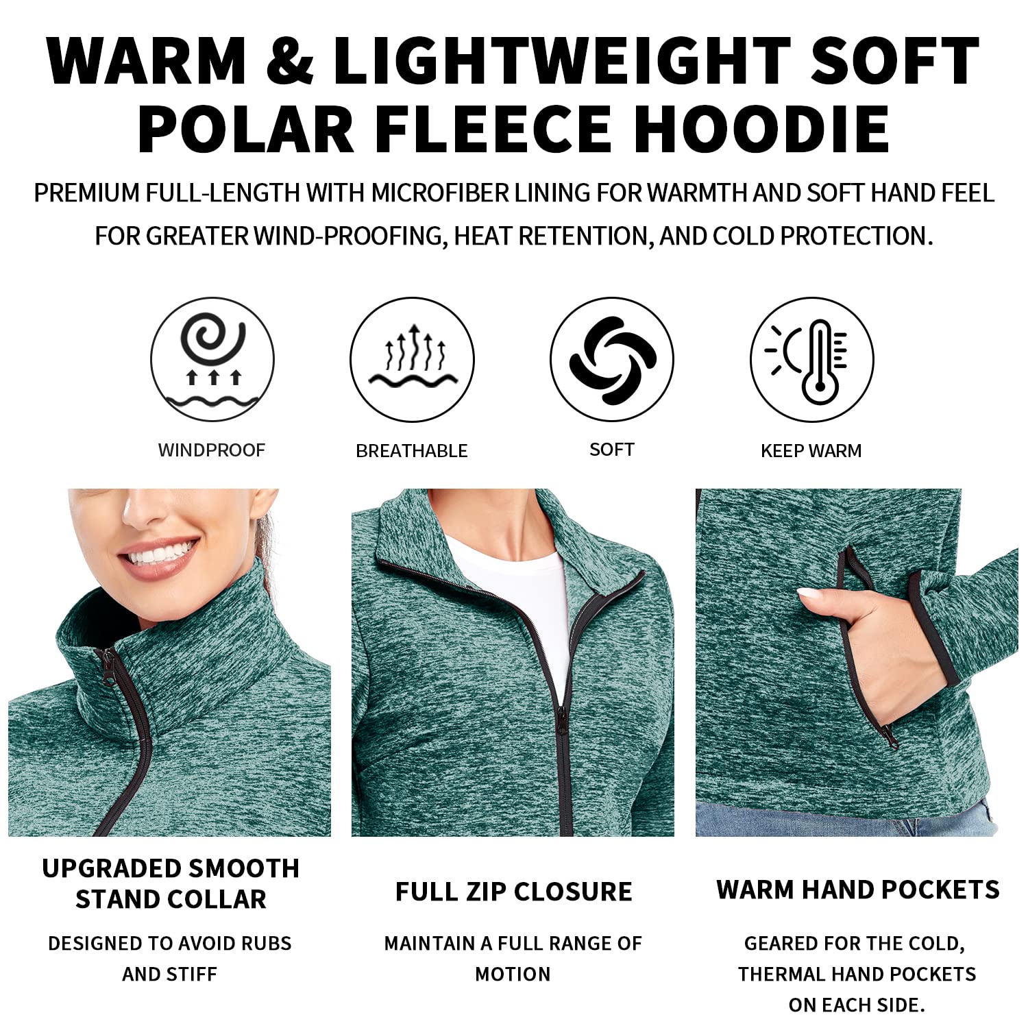 Soneven Veste Polaire Zippé Femme, Veste Polaire Femme Hiver Chaude Blousons Randonnée Femme à Capuche Molletonnée Légère Grande Taille pour Sports Running Outdoor Ski
