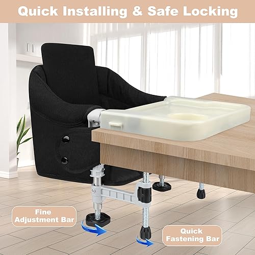 Miniatura 3 de Silla alta de gancho Silla alta portátil de viaje con tablero de respaldo para bebé y niño pequeño, silla alta plegable con clip con bandeja de