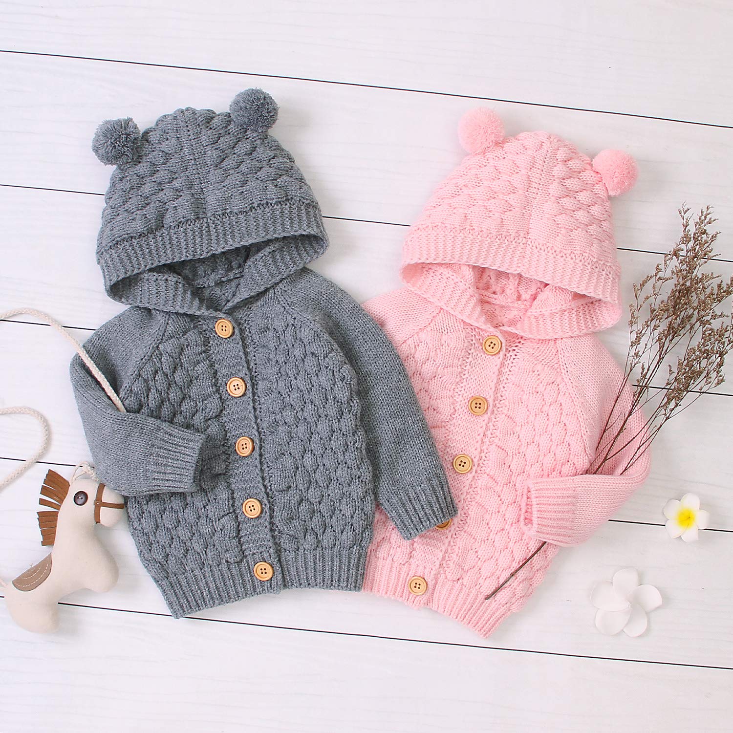 Newborn Baby Girl Sweater Coats Long Sleeve Knitted Warm Jacket Cardigan Coats Outwear Fall Winter Clothes (Gray B, 18-24 Months)