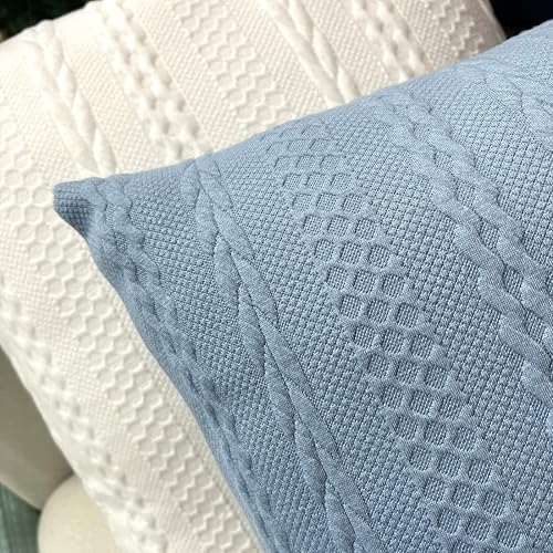 Miniatura 7 de Booque Valley Paquete de 2 fundas de almohada decorativas, ultra suaves, modernas, con patrón de trenzas, cuadradas, azules, fundas de almohada