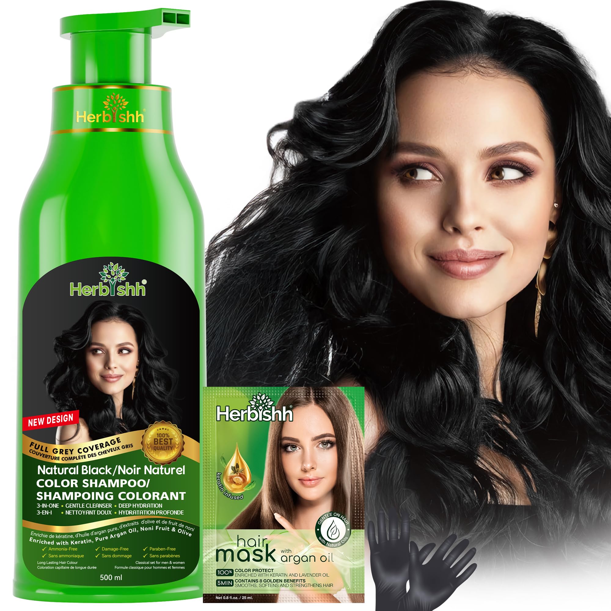 Herbishh Hair Color Shampoo for Gray Hair – Hair Dye Shampoo – Colors Hair in Minutes – Lasts Up To 2-3 Weeks – 500 Ml – 3-In-1 Hair Color – | Herbishh (Black)