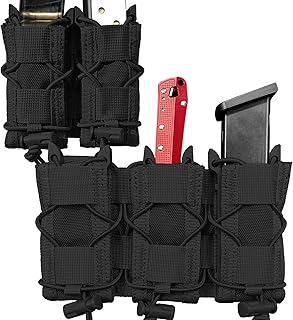 2Pc Triple+ Double High Speed Gear Molle Pistol Mag Pouch Hold Five Mag, Universal Handgun Magazine Holster for 9mm/.40 Calibers 45acp Glock S&W M&P, or Springfield 1911 - Lyska