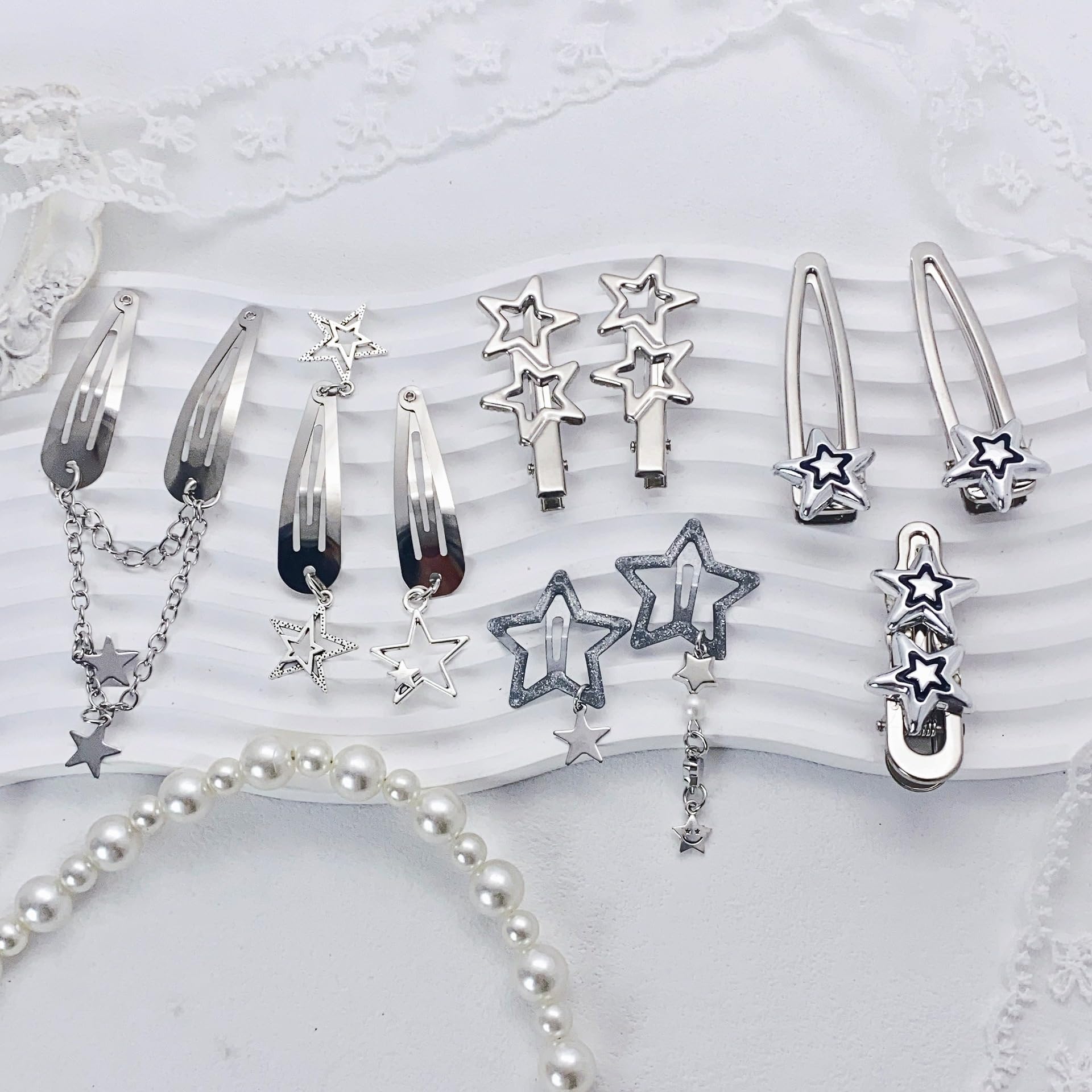 10PCS Star Hair Clips Y2K Silver Hair Clips Metal Star Barrettes 8 Shapes Pentagram Hair Snap Silver Hair Clips for Women,Metal Star Barrettes Punk