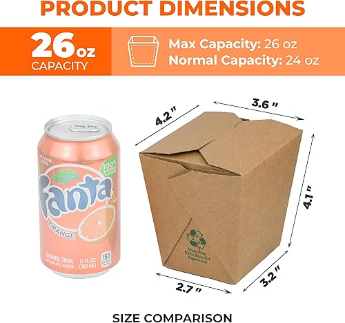 Miniatura 10 de Fit Meal Prep Paquete de 50 cajas chinas para llevar de 8 onzas, 3 recipientes de cartón kraft liso de 2.5 pulgadas, resistentes a fugas y grasa,