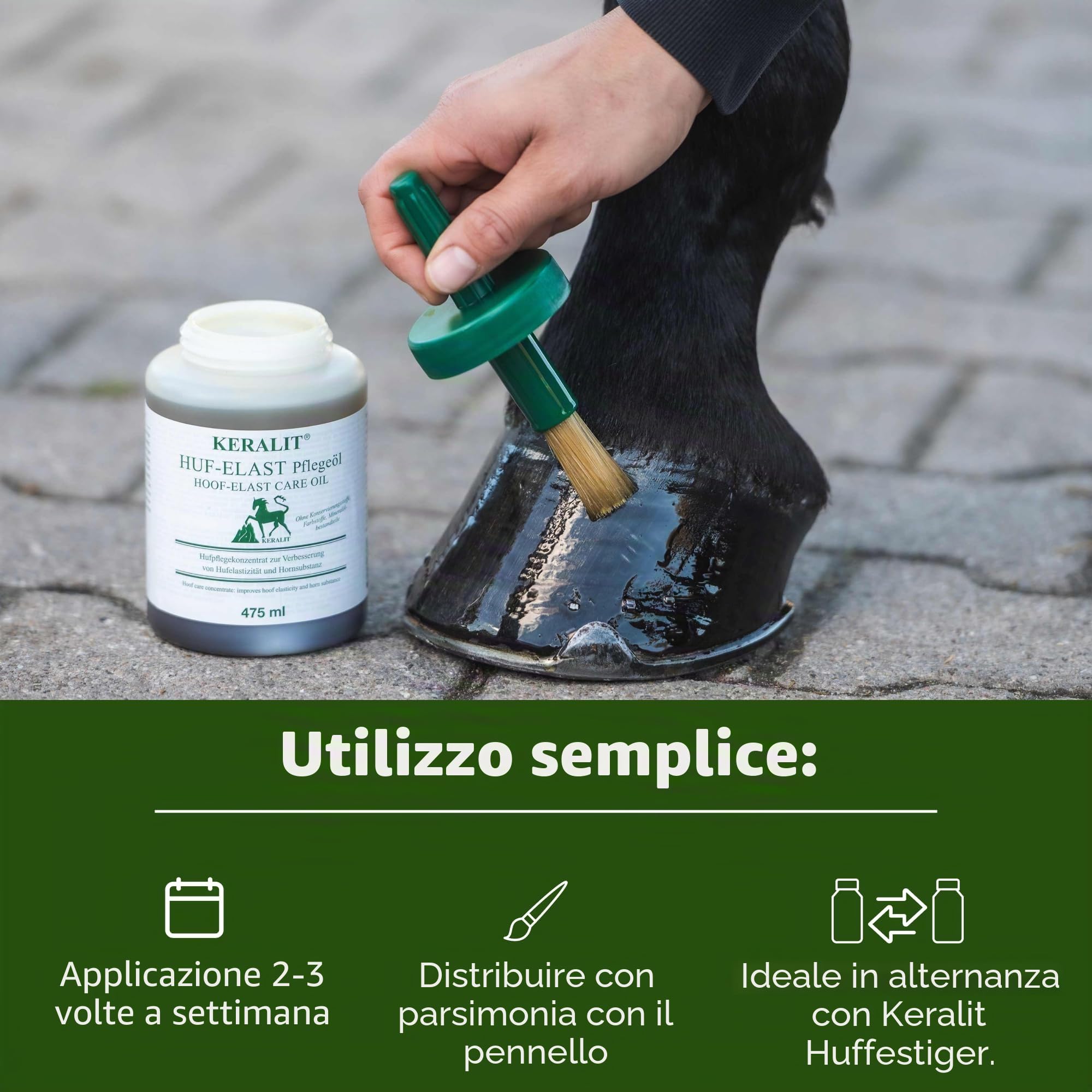 Keralit Huf‑Elast con pennello – olio idrosolubile per la cura degli zoccoli per cavalli con alloro, sesamo, avocado e olio di jojoba – per zoccoli secchi, maggiore elasticità e capacità di carico