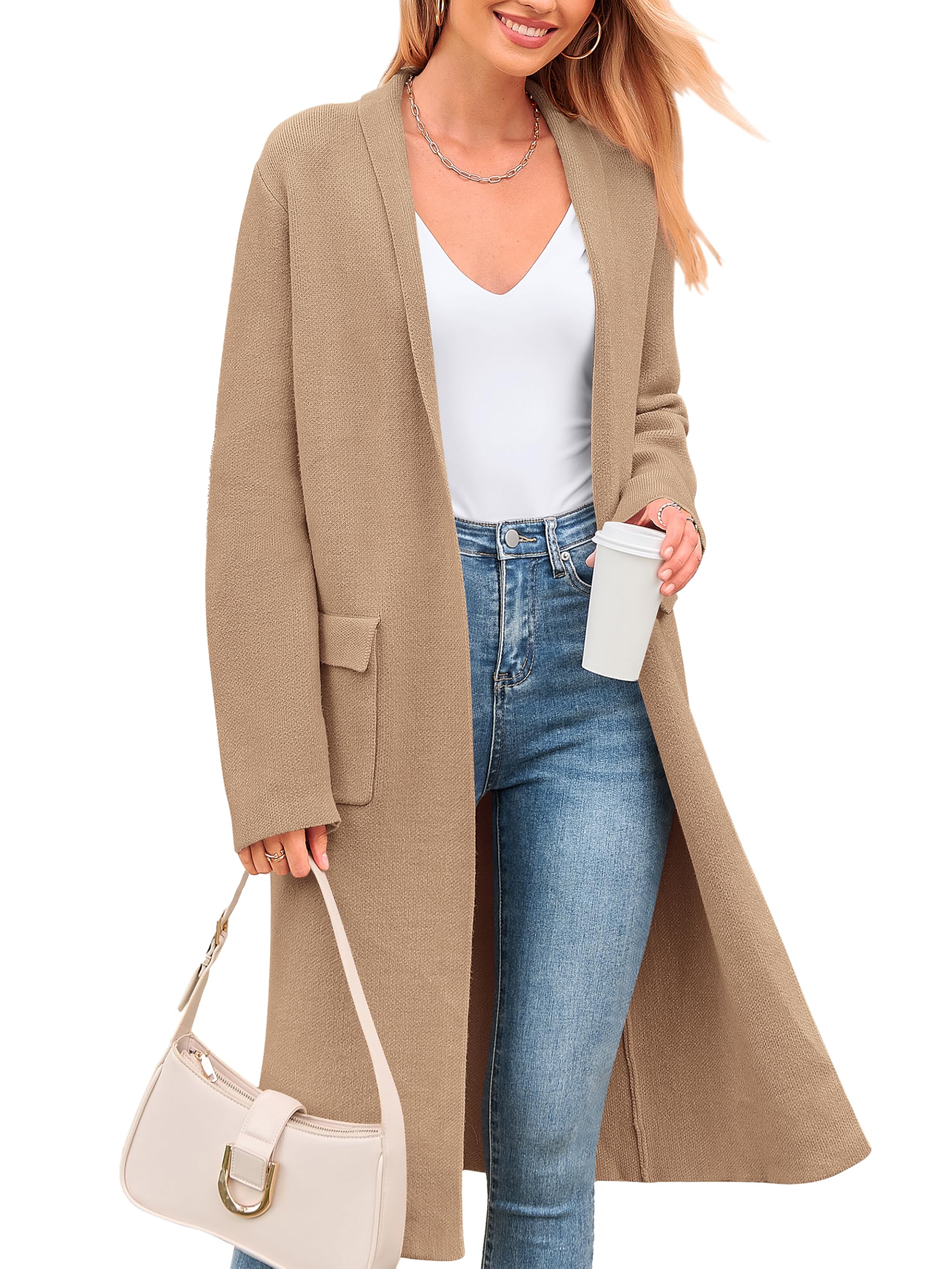 MASCOMODA Cárdigan largo con frente abierto para mujer, a la moda, para otoño e invierno, suéter de gran tamaño, abrigos de punto, chaquetas de abrigo