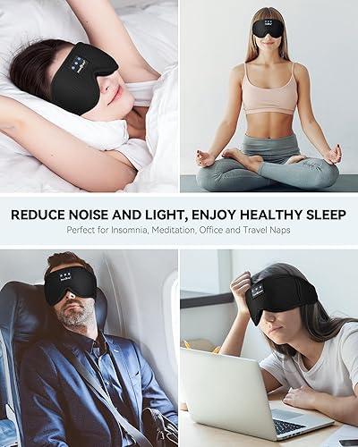 Miniatura 7 de MUSICOZY Audífonos 3D para dormir inalámbricos, con diadema Bluetooth, audífonos para dormir de lado, cubrebocas geniales, regalos únicos (negro)