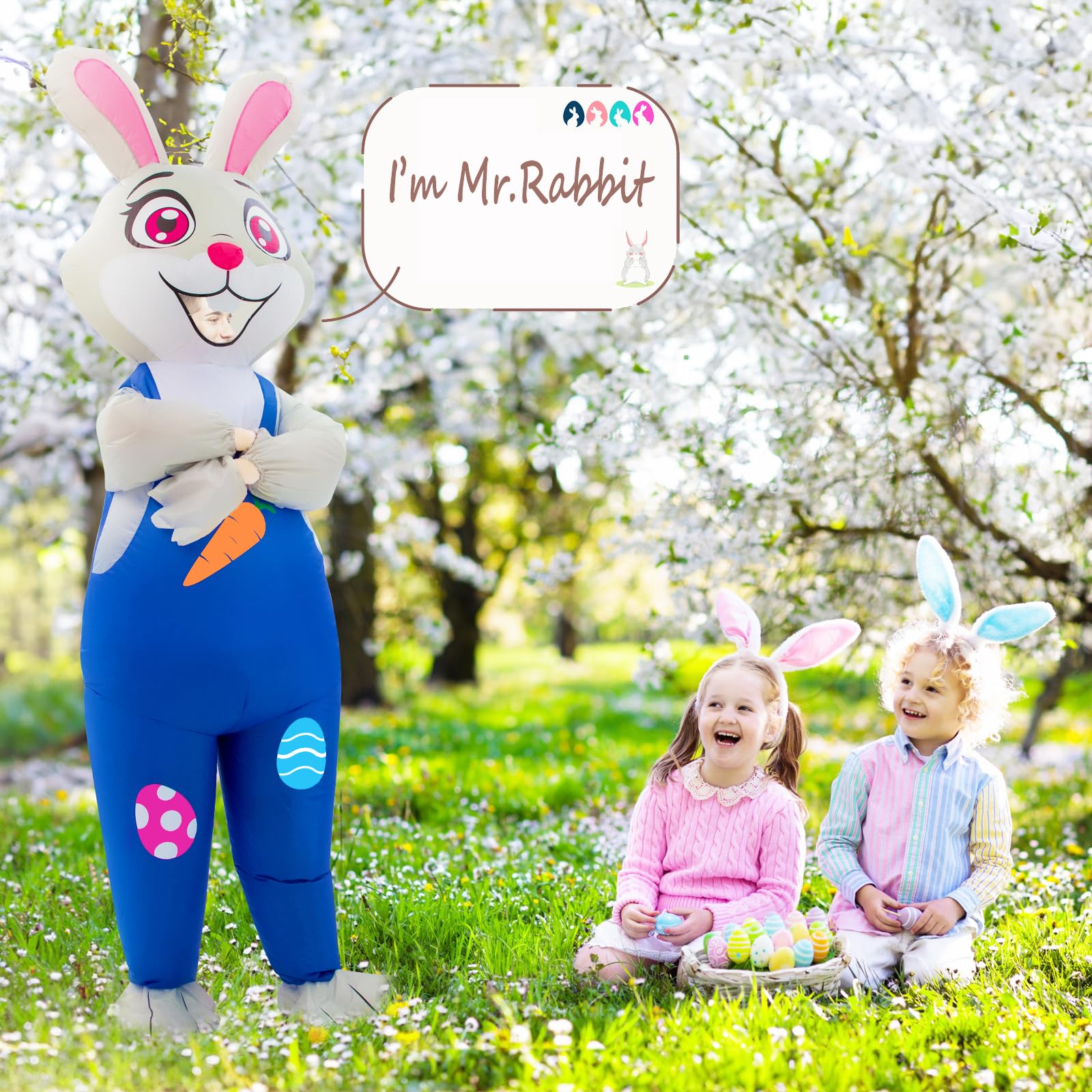 Inflatable Bunny Costume Easter Bunny Costumes Rabbit Blow up Costume for Cosplay Party (Adult Bunny Costume)