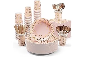 Pink and Gold Disposable Party Supplies Set (350 PCS)