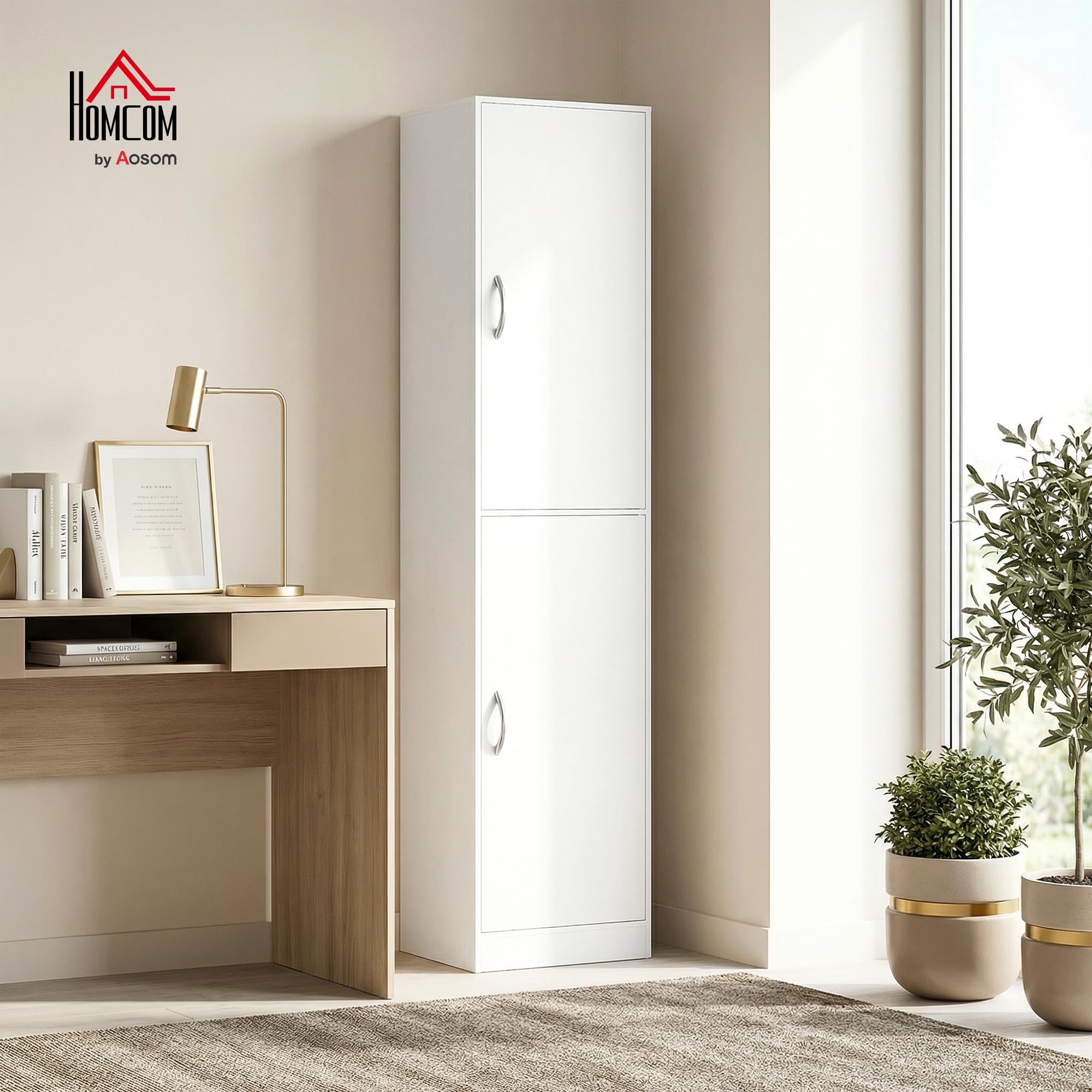 HOMCOM Libreria Scaffale Alta 180 cm con 5 Ripiani Regolabili Bianco