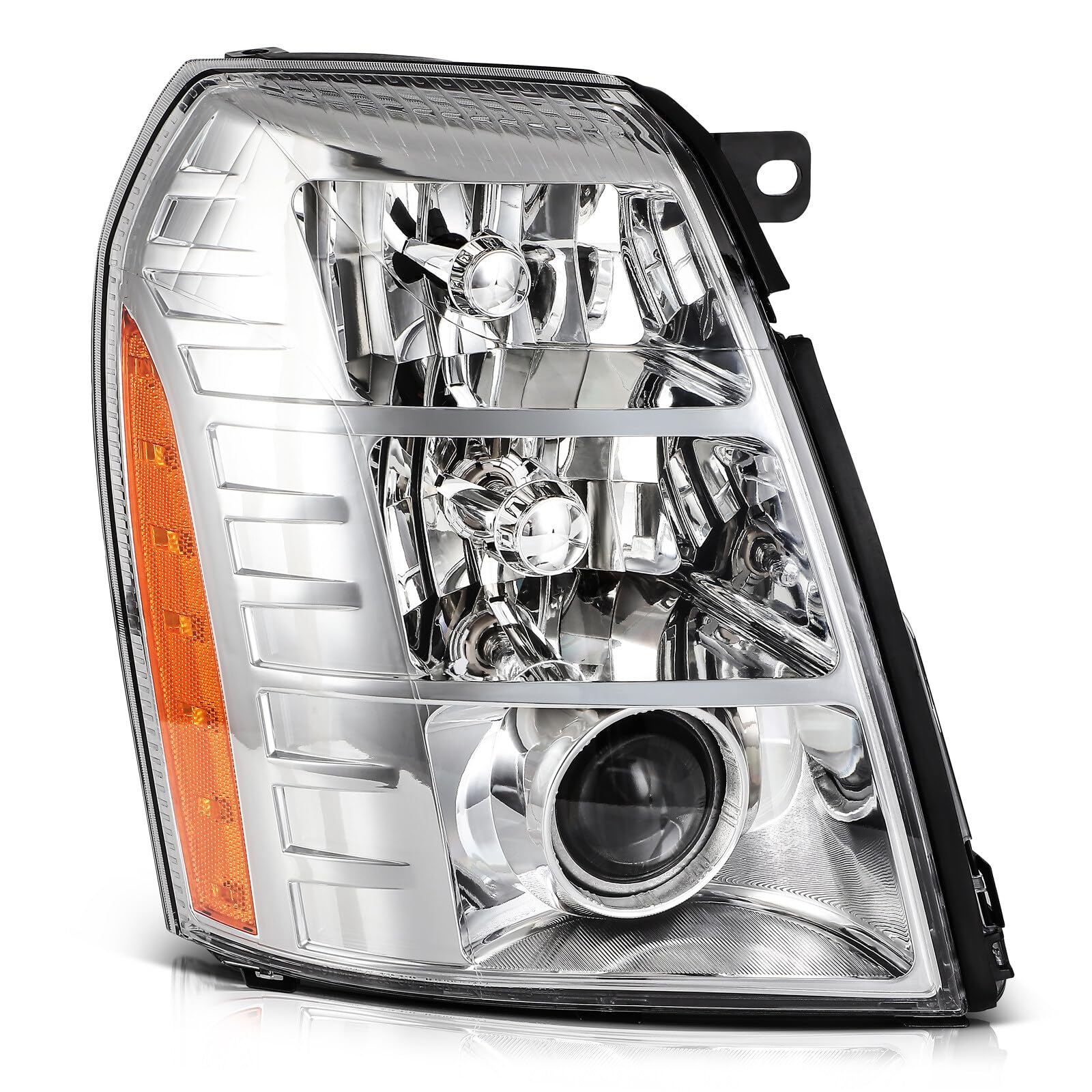 LSAILON Headlight Assembly Fit For Cadillac Escalade 2009-2014 For Cadillac Escalade ESV 2009-2014 For Cadillac Escalade EXT 2009-2013 Chrome Housing