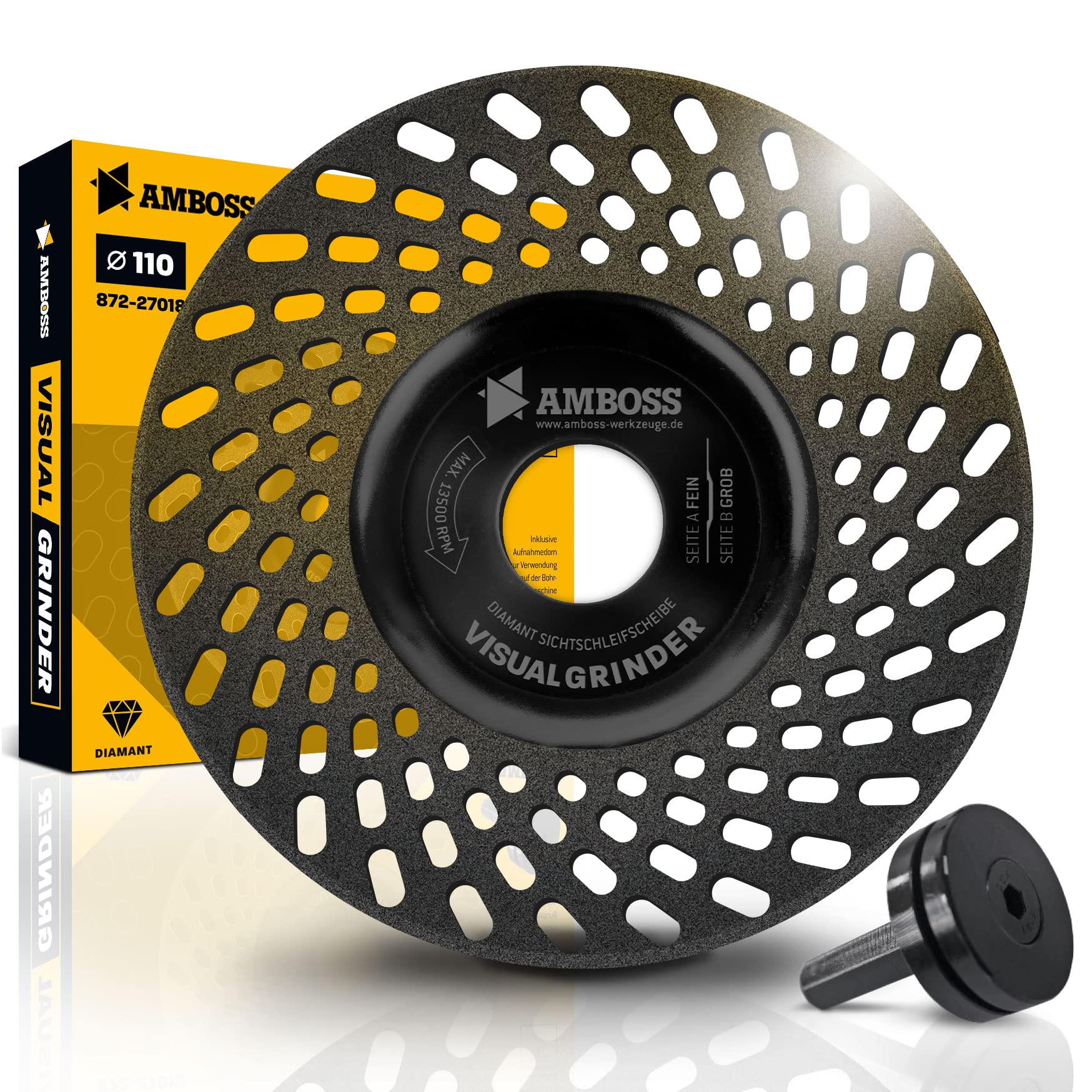 AmImmagine, disco diamantato smerigliatrice visiva per smerigliatrice angolare/affilatura di coltelli, foratura, fresatura/levigatura pietra, intonaco, calcestruzzo/Ø 110 mm - Foro 22,2 mm