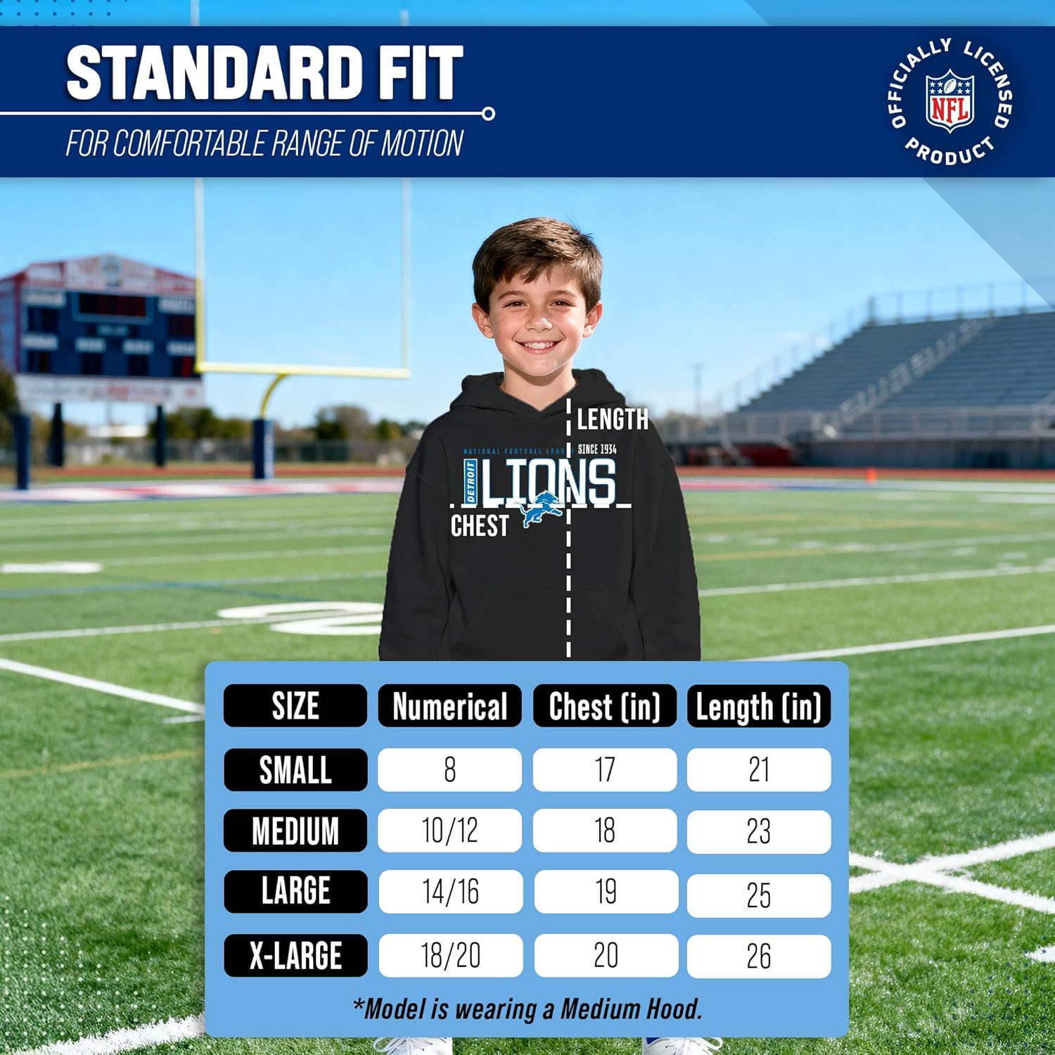 Team Fan Apparel NFL Youth Modern Endzone Football Fleece Hooded Sweatshirt, For Boys and Girls, Pro Hoodie Pullover