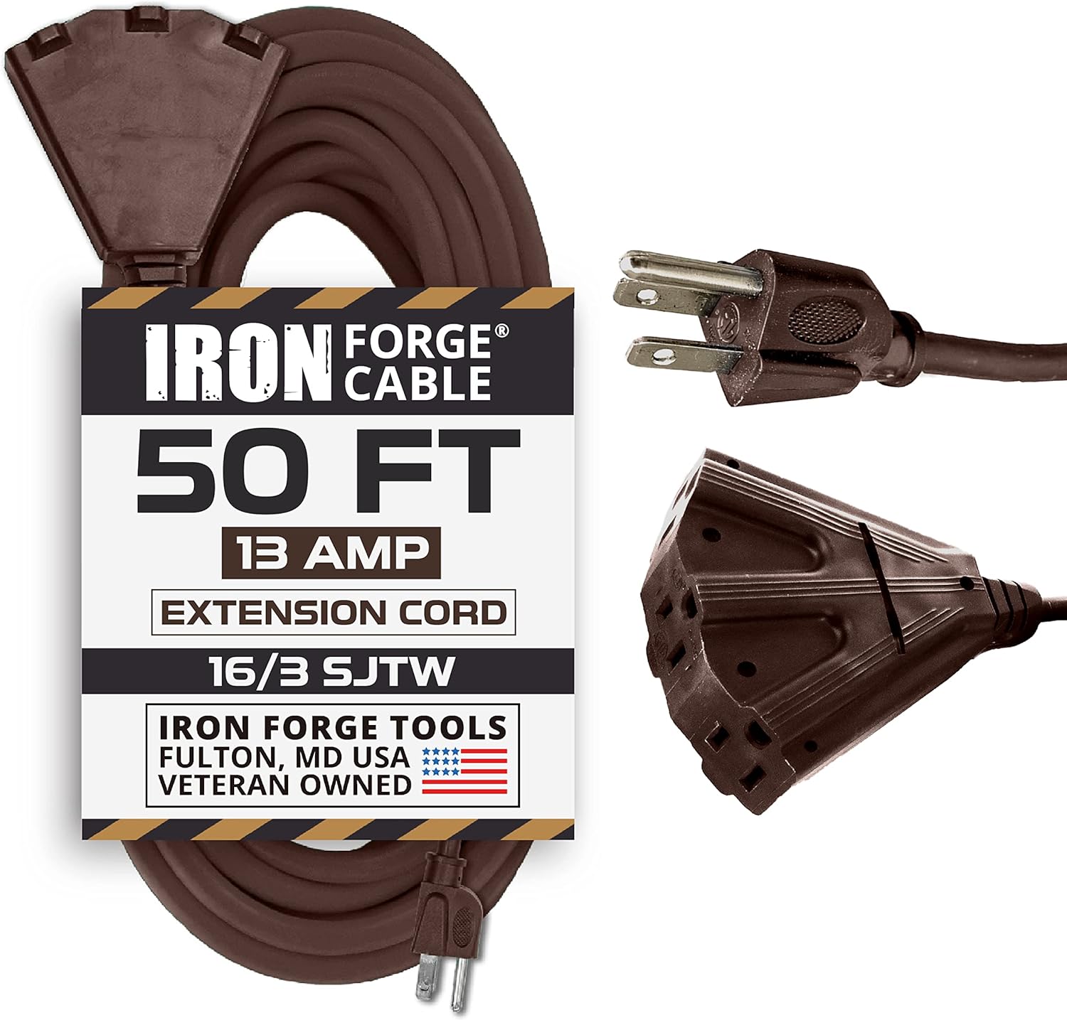 Iron Cable 50 Ft Brown Outdoor Extension Cord with 3