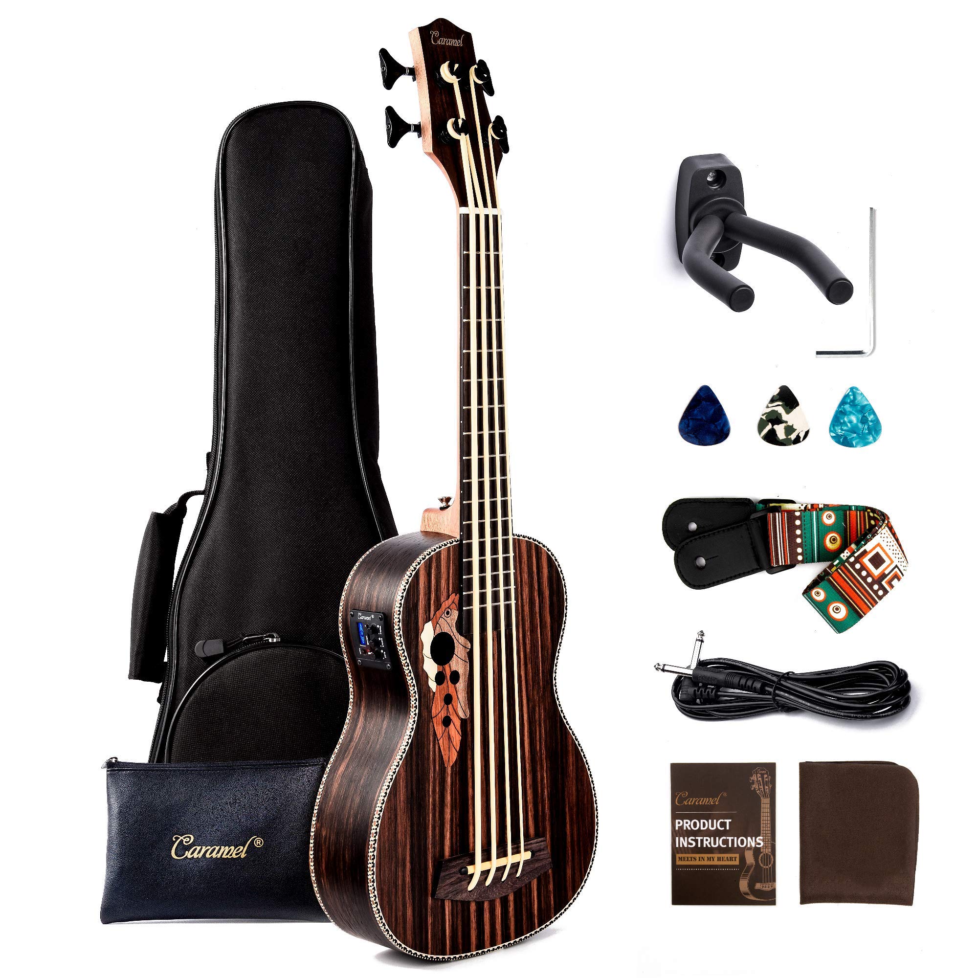 Caramel CUB904 Electric 30 inch Ebony Ukulele Bass Tuned as EADG