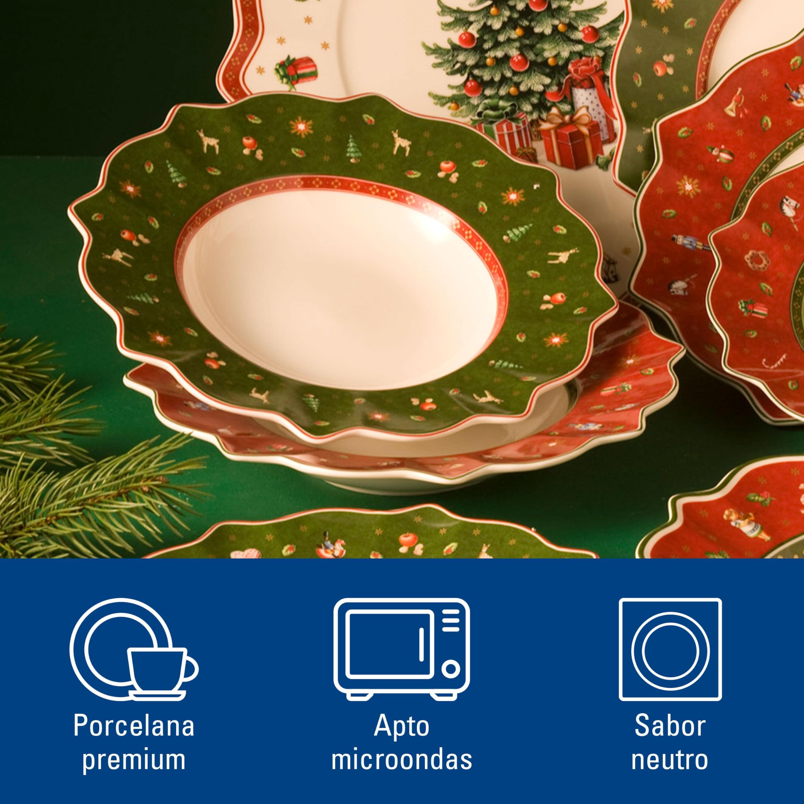 Villeroy & Boch – Toy's Delight Plato para Desayuno 24 cm Verde, Apto para Microondas, Plato para Postre, Vajilla Navidad Porcelana, Plato Pequeño, Navidad Mesa, Premium Porcelain